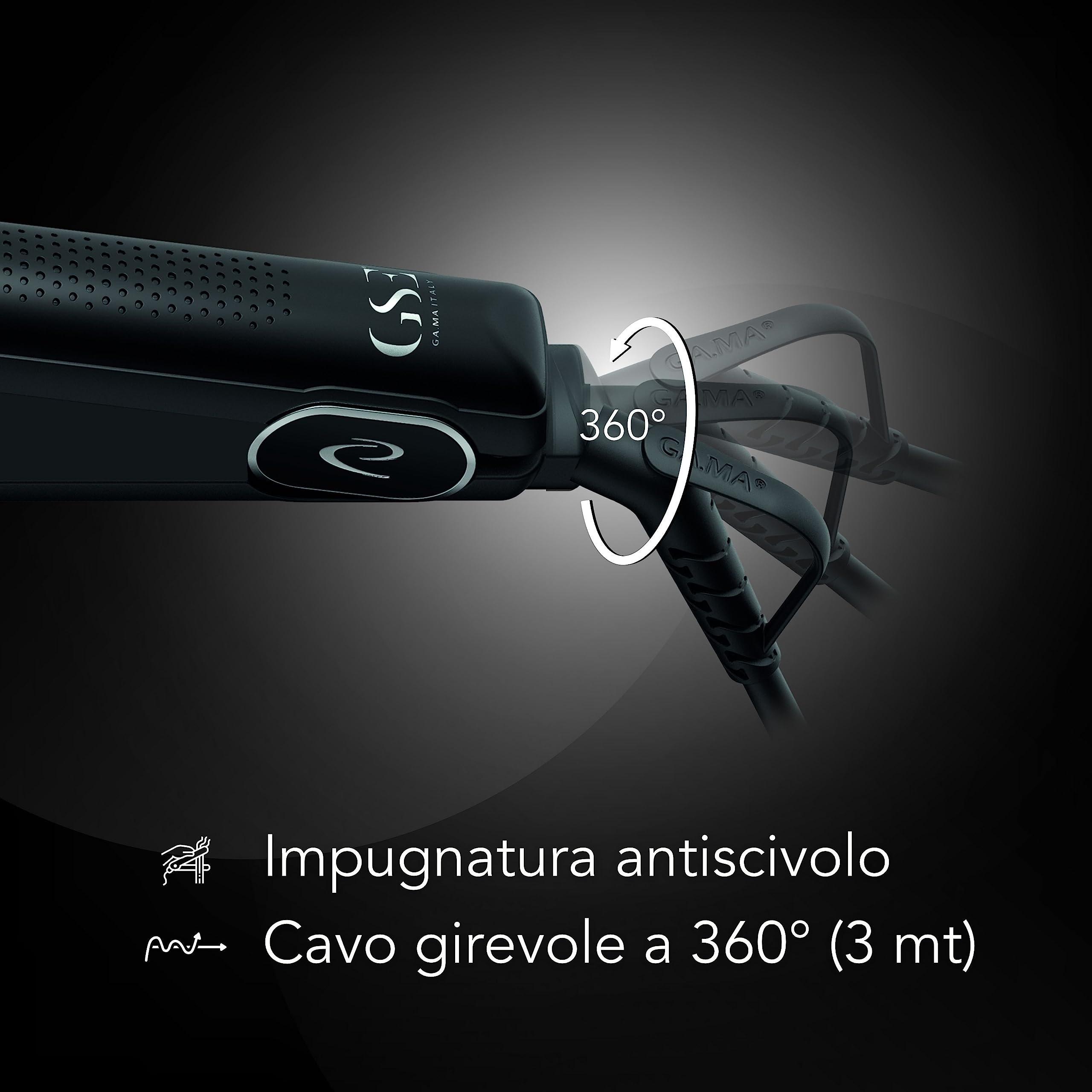 GA.MA Italy Professional, Piastra per Capelli G-Style On-Off Wide & Long, Trafile Larghe e Lunghe per Styling Rapido, Rivestimento Silk Cromato per Capelli Brillanti, Temperatura Fissa a 230°C, Nero