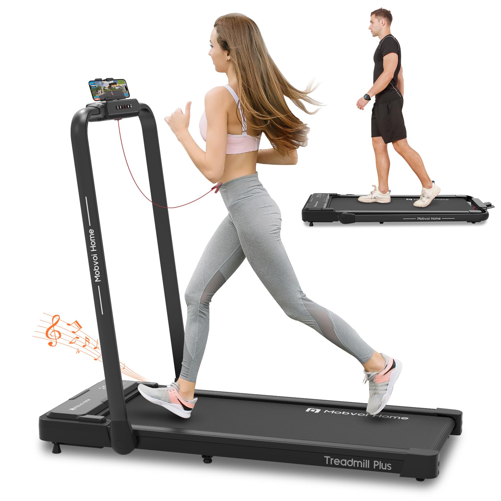 Mobvoi Home Treadmill Plus Tapis roulant AI Intelligente pieghevole 3 in 1 Tappetino da passeggio 1-12 km/h Walking Pad Compatto sotto la scrivania Corsa per casa e ufficio TicSports APP 120 kg
