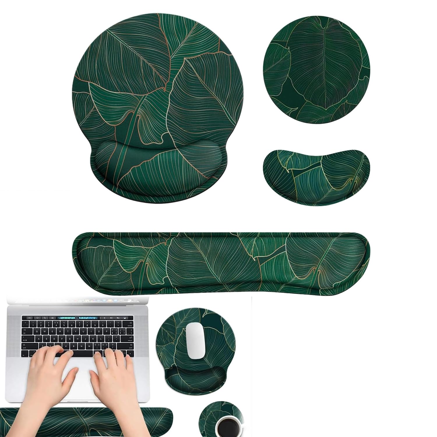 Mouse Mat Set Keyboard Wrist Rest Ergonomic Keyboard Wrist Support with Cup Pad Memory Foam Wrist Rest Keyboard and Mouse Set Anti-Skid Base for Home Office Gaming
