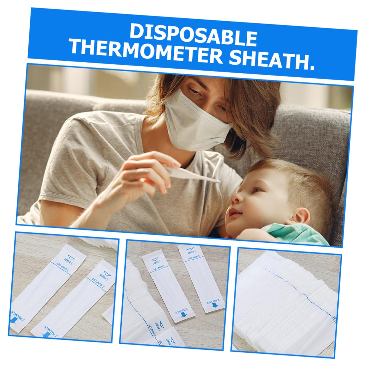 200pcs Disposable Thermometer Sensor Sleeves Thin Film Digital Protective Covers General Use Hygiene Supplies
