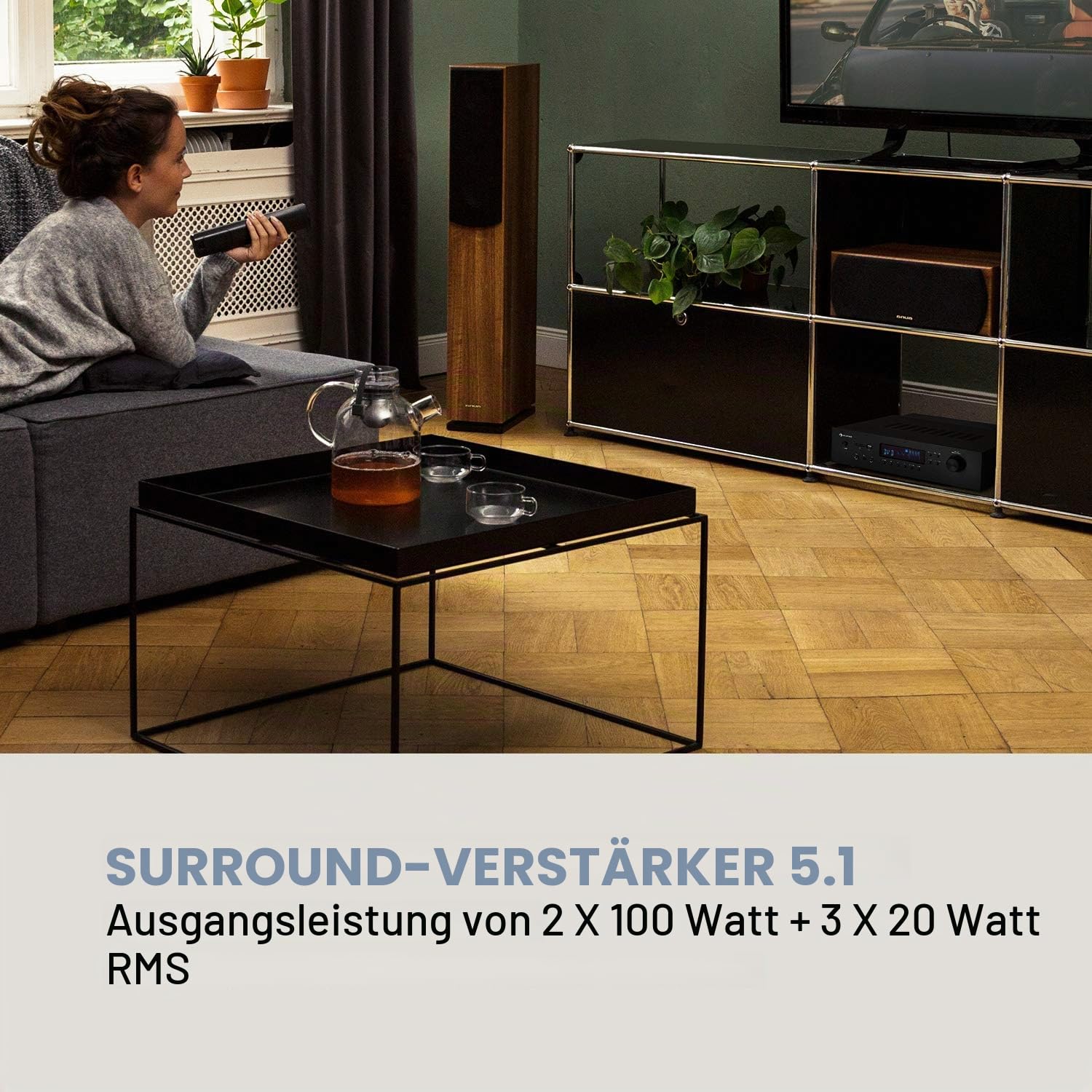 AUNA AMP-H260 5.1 Equalizer-Empfänger, 2 x 100 W + 3 x 20 W RMS, Bluetooth-Funktion, USB-Port, SD-Player, Opt. & Koaxial; Digital-In, 2 x HDMI-In / 1 x HDMI-Out - schwarz