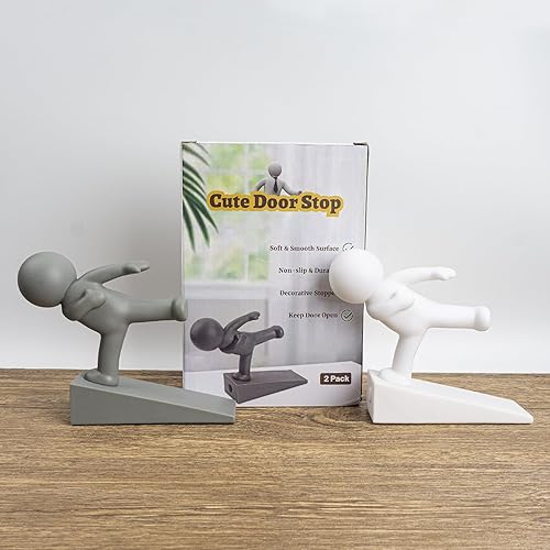 Miniatura 8 de Omoojee Lindo tope de puerta, decorativo y resistente, tope de puerta decorativo, cuña delantera inferior adecuada para más puertas, blanco y gris