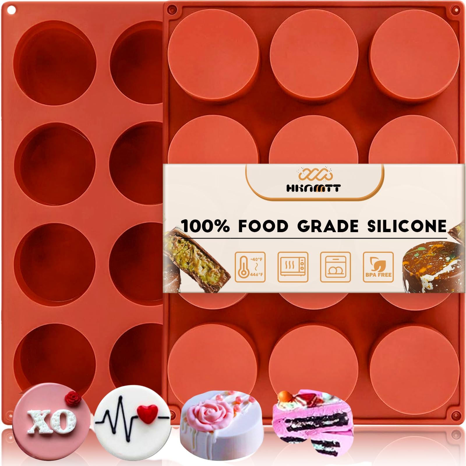 Oreo Silicone Molds 2 PCS, 12-Cavity 2.1" Round Cylinder Chocolate Covered Oreos Cookie Mold, Food Grade Non-Stick Baking Moulds for Candy Handmade Soap Pudding Jello Mini Cake Jelly Brownie