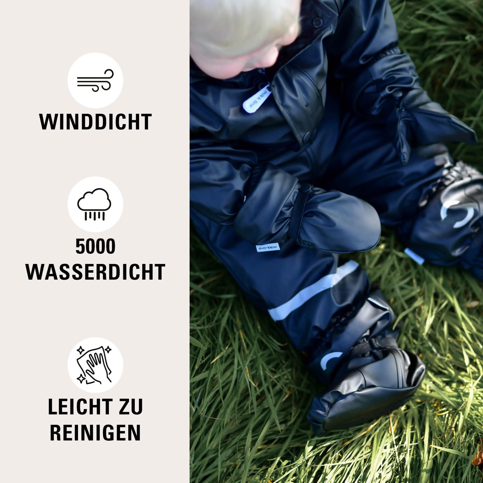 Mikk-line PU Zweiteiliger Regenset mit Trägern | Oeko-TEX Standard 100 | 100% recyceltem PU-Material | Für Jungen Und Mädchen | Regenhose und Regenjacke | Reflektierenden Details