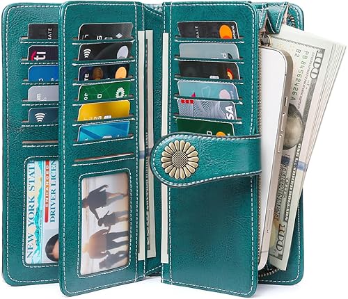 Miniatura 2 de Carteras de cuero SENDEFN de gran capacidad con pulsera y tarjetero para mujer con bloqueo de identificación por radiofrecuencia 1-cera-negro,