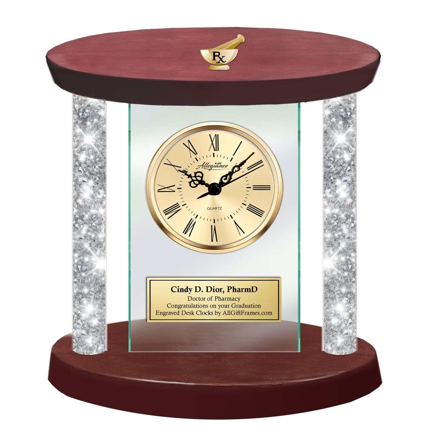 AllGiftFrames Personalized Diamond Column Sculpture Gold PharmD 3D Pharmacy School Graduation Gift Pharmacist Service Award Wood Structure Congratulation Retirement Coworker Student