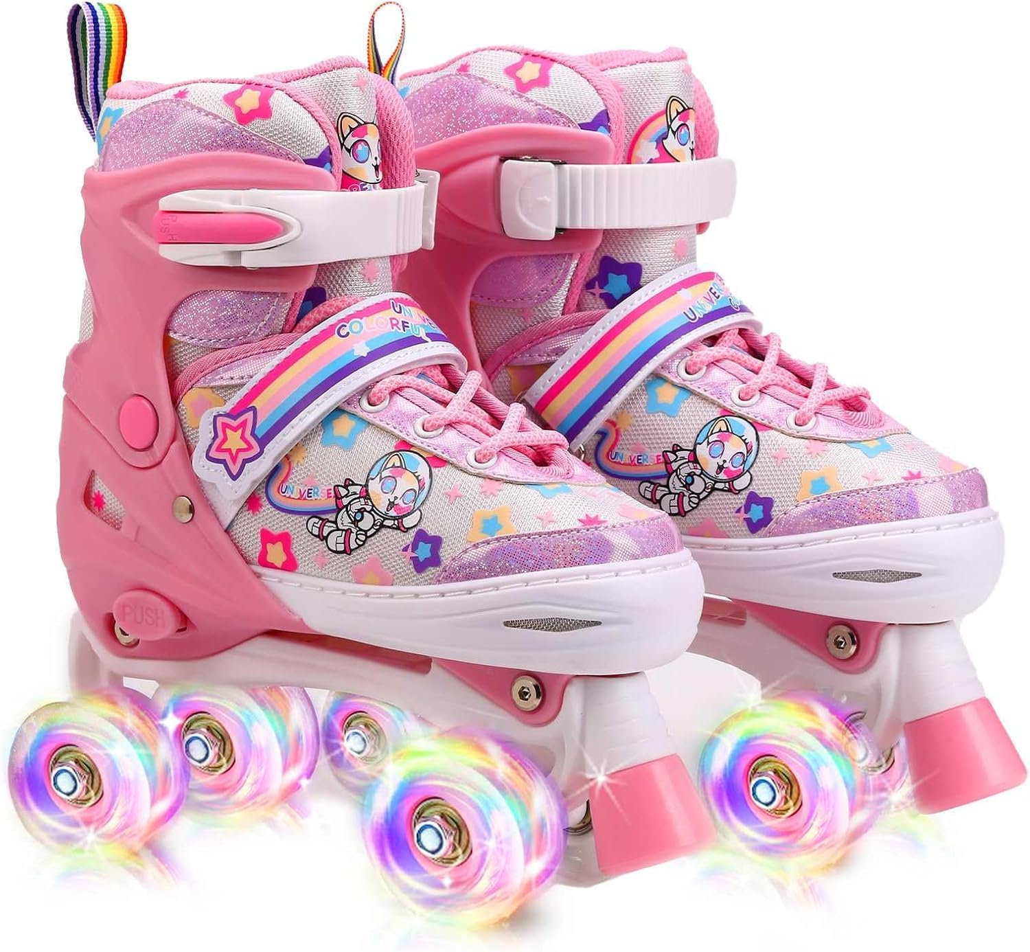 Pattini a Rotelle Bambina Regolabili Pattini A Rotelle per Bambini Pattini Quad con Ruote Luminose 4 misure regolabili per Ragazze, Ragazzi e Principianti