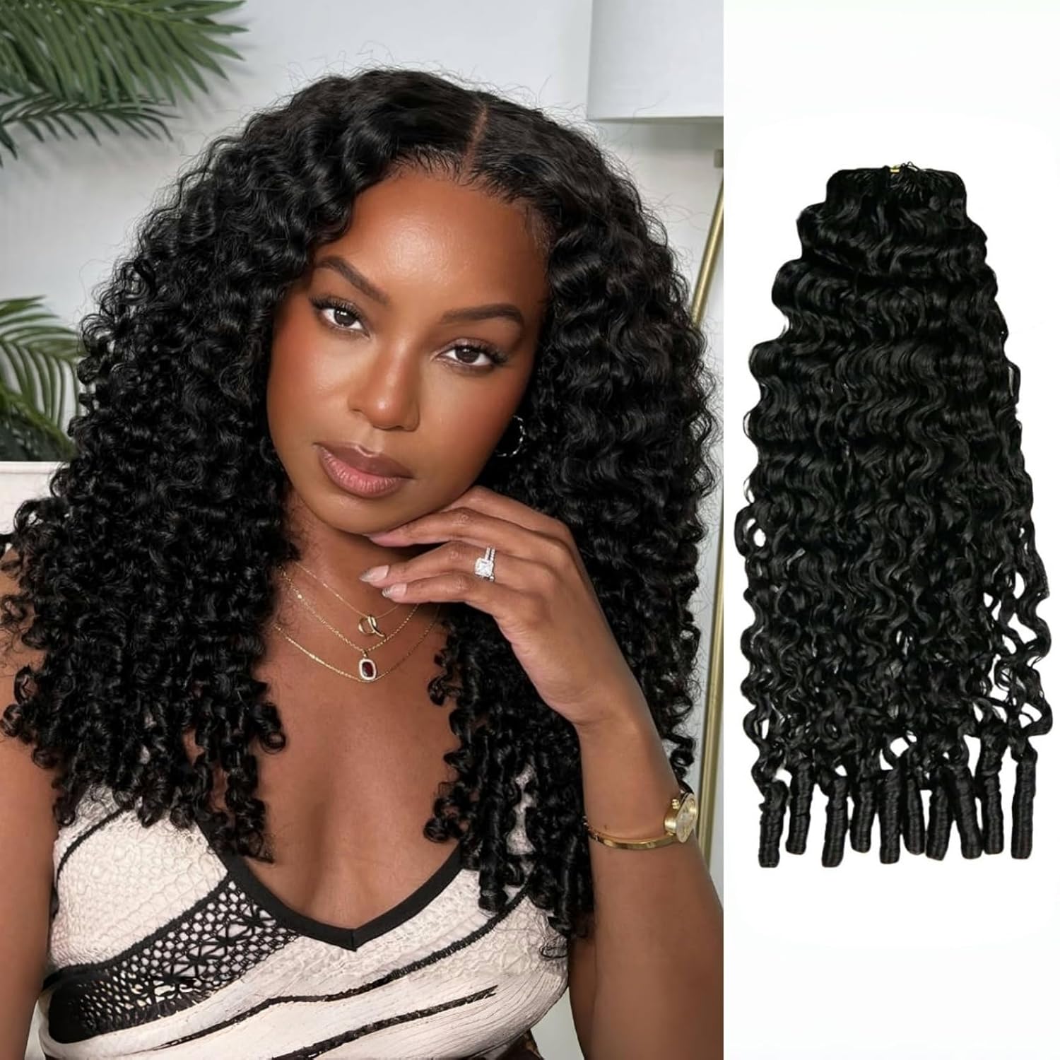 Feather Crochet Hair Extensions Lightweight Water Curly Pre Looped Crochet Human Hair Curly For Black Women Pre Separated Knotless Crochet Hair 18inch 120g