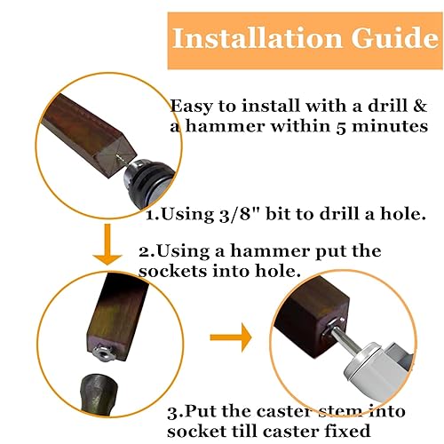 Miniatura 4 de Ruedas giratorias de 2 pulgadas, (diámetro del vástago de 0.315 in o 516 pulgadas, longitud 1.496 in o 1.5 pulgadas), juego de 5 ruedas de repuesto