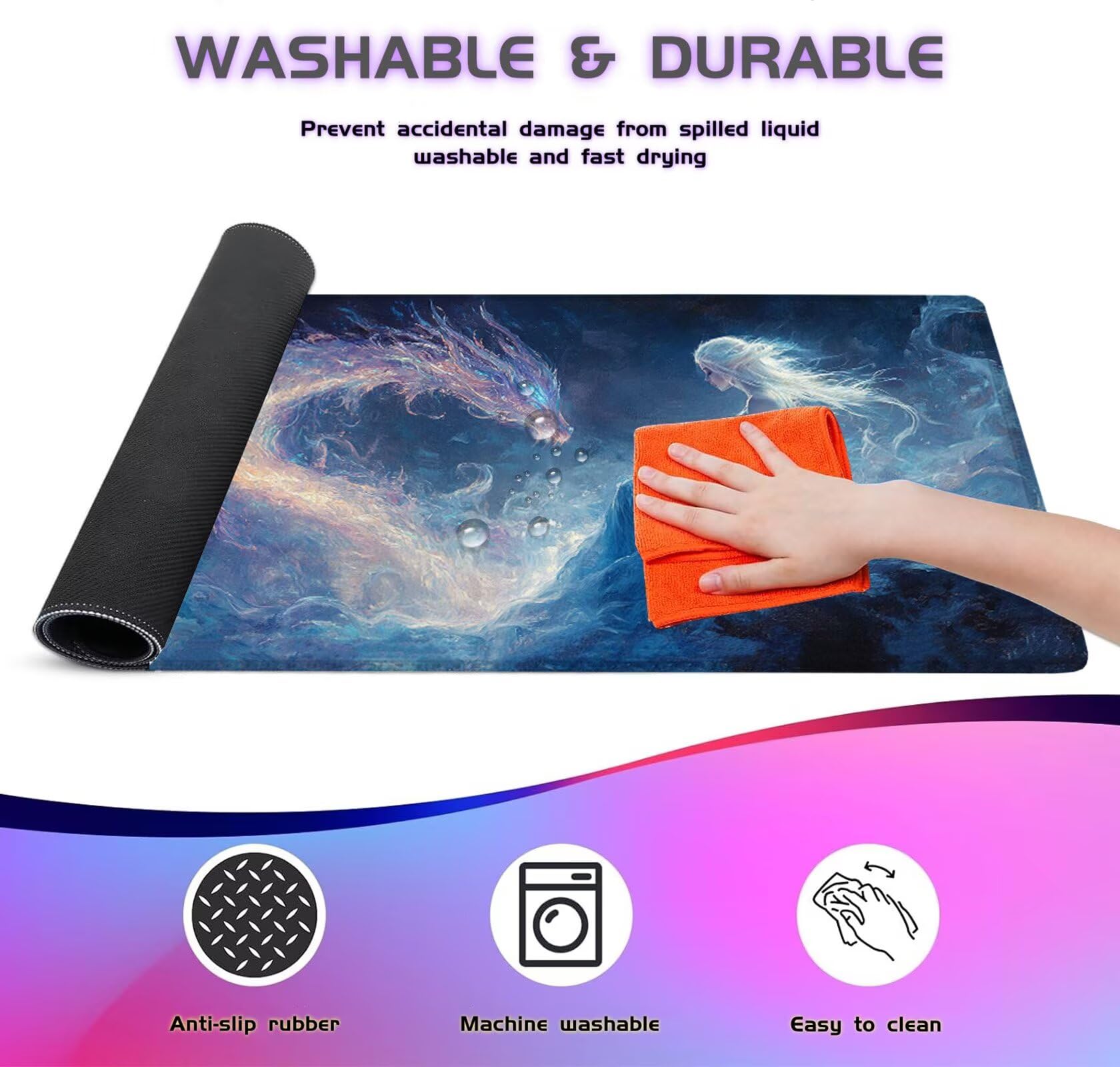 Gamingowa podkładka pod mysz XXL, 1600 x 800 mm, dla dziewczynki, z antypoślizgową gumową podstawą, szyte krawędzie, poprawia prędkość i precyzję, akcesoria dla graczy, X1-446