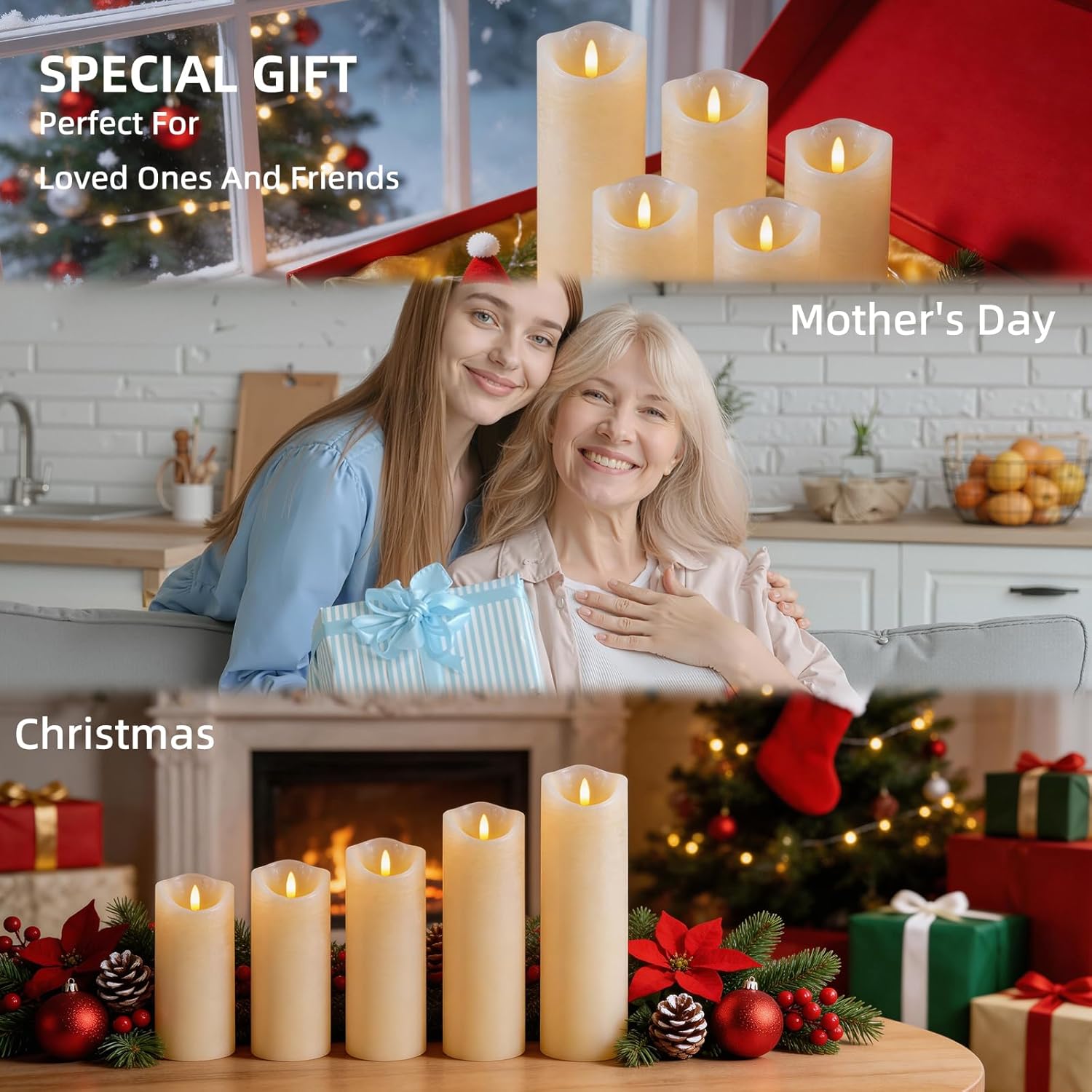 Flameless Pillar Candles with Remote, Battery Operated Candles Real Wax, [5-Pack] Fake LED Flickering flameless Candle with Timer Function for Room Home Decor (2.2" * 5/5.5/6/7/8") - White