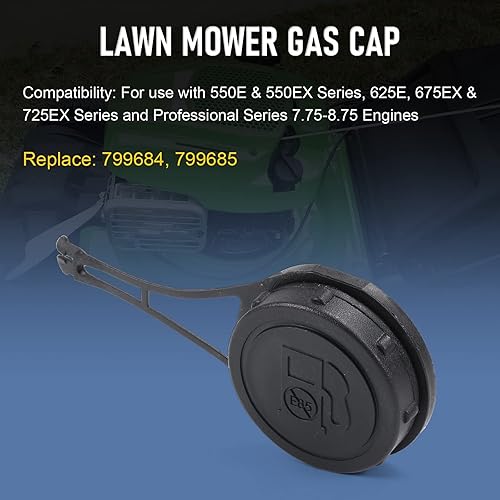 Miniatura 2 de Tapa de gasolina para cortacésped compatible con B&S 550E 550EX 625E 675EX Serie 725EX Tapa del depósito de combustible de repuesto # 799585, 799684