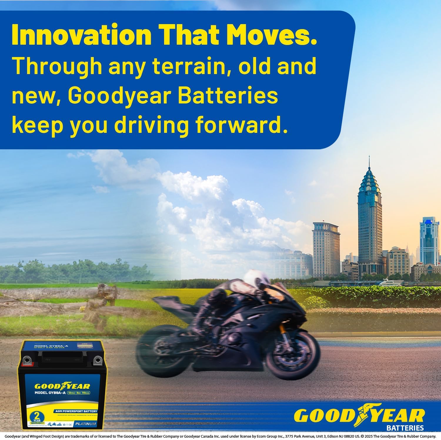 Goodyear GYB9A-A - 12 Volt 9 AH, 110 CCA, Rechargeable High-Performance, Maintenance Free, SLA - AGM Battery for Motorcycle, ATV, UTV, Scooter, Snowmobile, Motorbike and more!