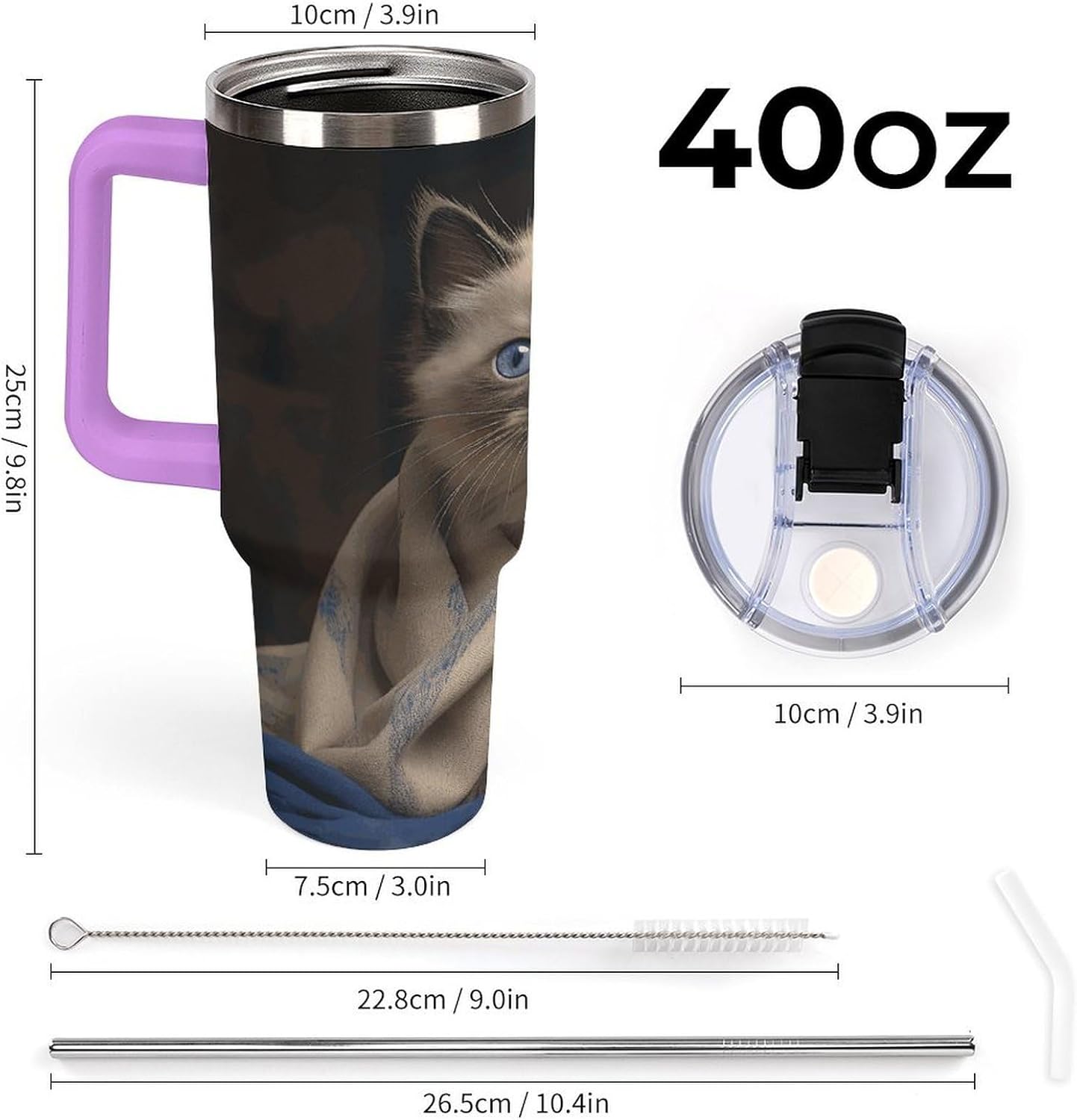 40 Oz Insulated Mug with Handle, Stainless Steel Cat on Blanket Printed Travel Mug Portable Leak-proof Large Car Mug for Home, Office Or Car