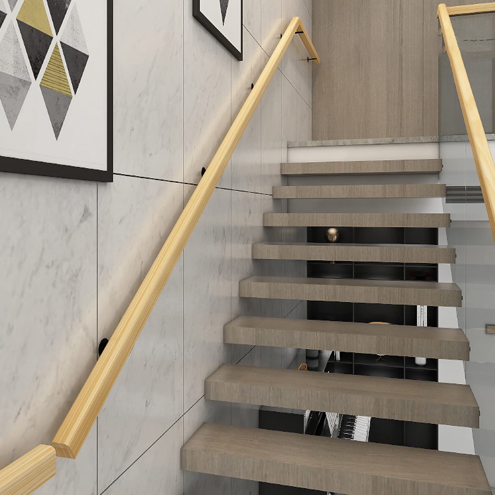 Mains courantes en bois pour escaliers intérieurs rampe murale 50cm