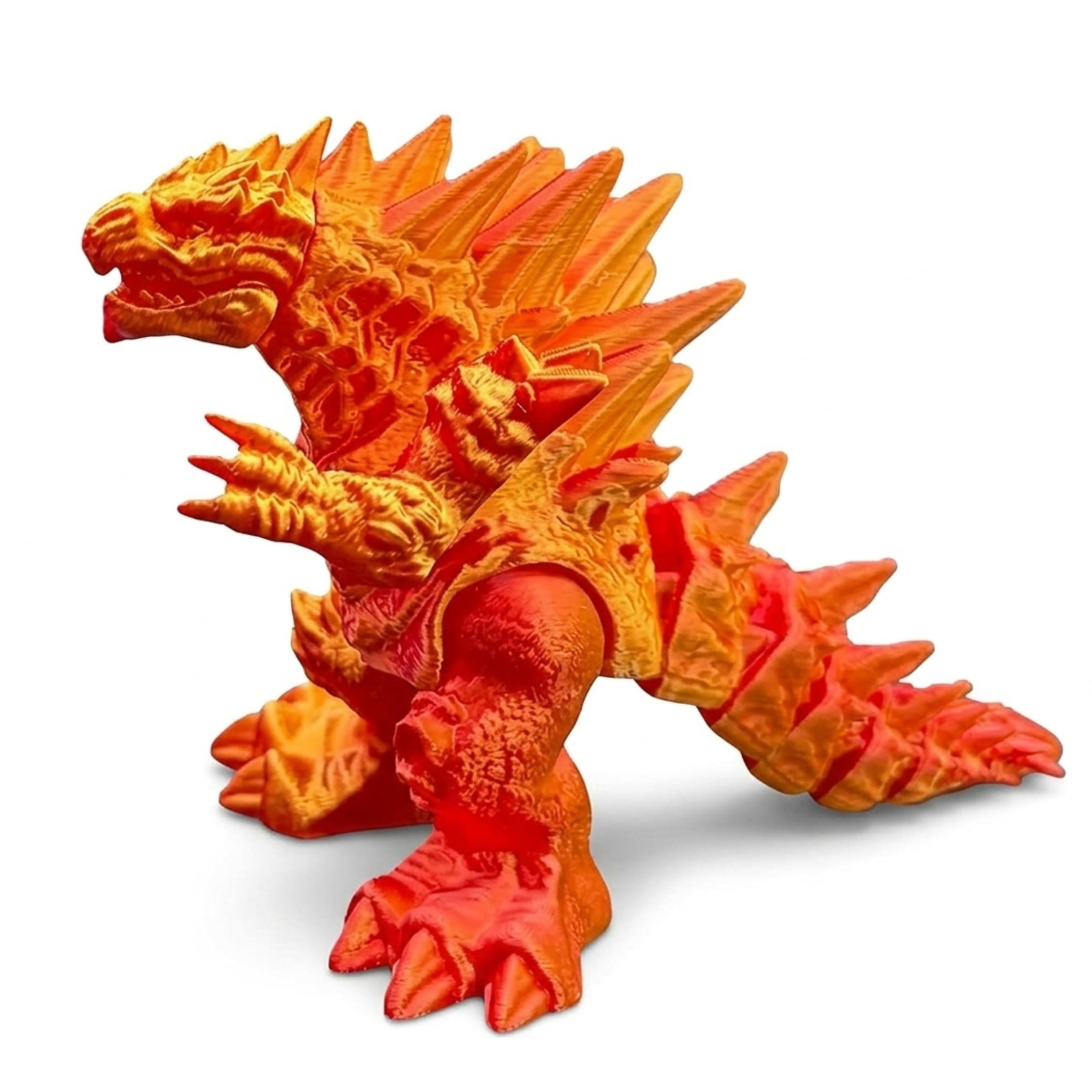 Bodygenix 3D Printed Godzilla Monster Figure – Flexible Articulated Fidget Toy with Movable Joints – Detailed Textured Creature Model, Poseable Collectible Desk Decor for Home Office Display - Orange