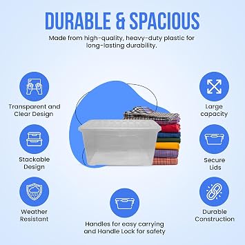 KMJ® 2 Pack Extra Large Plastic Storage Boxes with Lids – Sturdy & Clear Storage Boxes with Lid – Stackable Plastic Box with Lid– Nestable & Really Useful Box– 110L Capacity