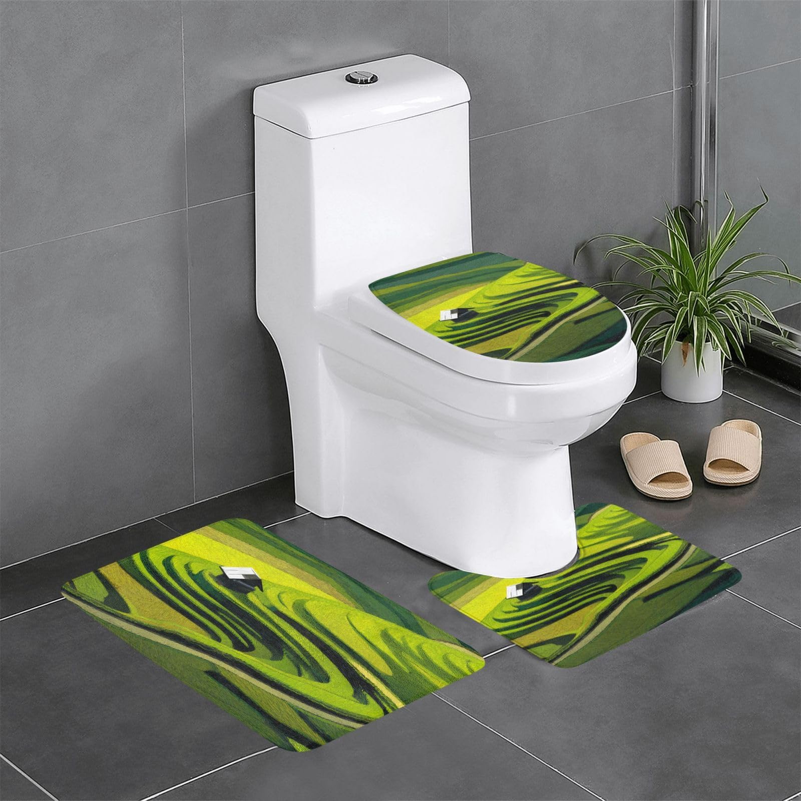 Tapis de salle de bain antidérapant lot de 3 avec tapis contour WC vert