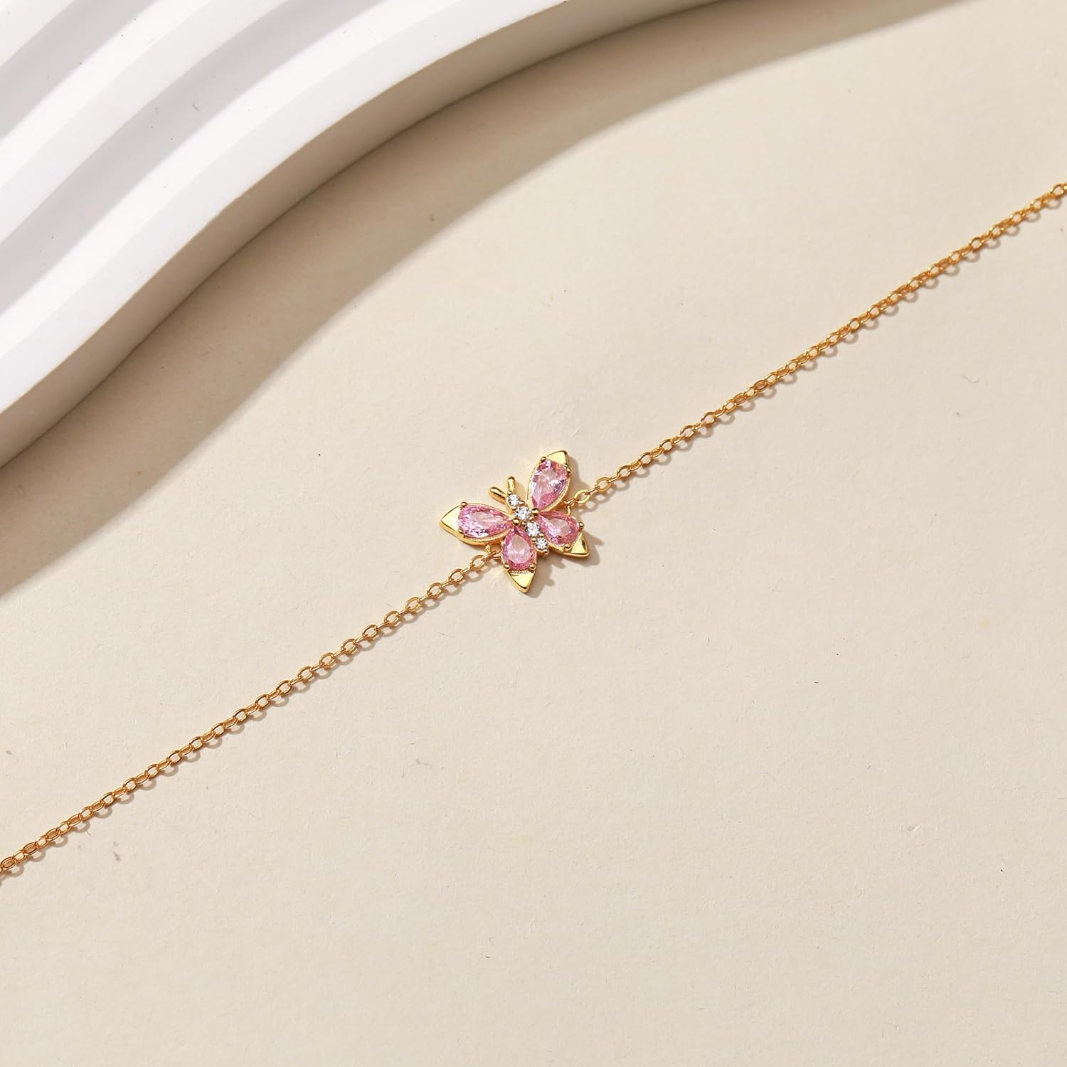 LOVECOM 925 Sterling Silver Double Butterfly Bracelets for Women Dainty Gold Plated CZ Insect Link Bracelet Distance Matching Chain Bracelet Valentines Jewelry Gifts for Best Friends Sister - Image 5