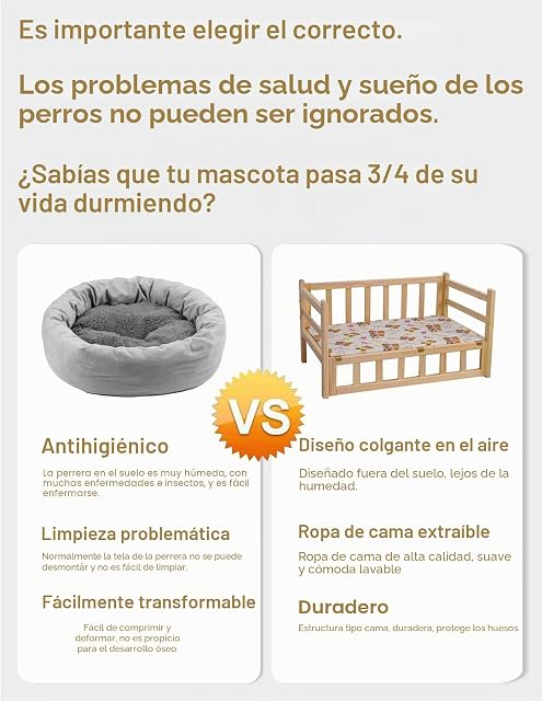 Foto 6 de 7 de Cama Perro Cuna Elevada de Madera para Perros con Colchón/almohada Lavable
