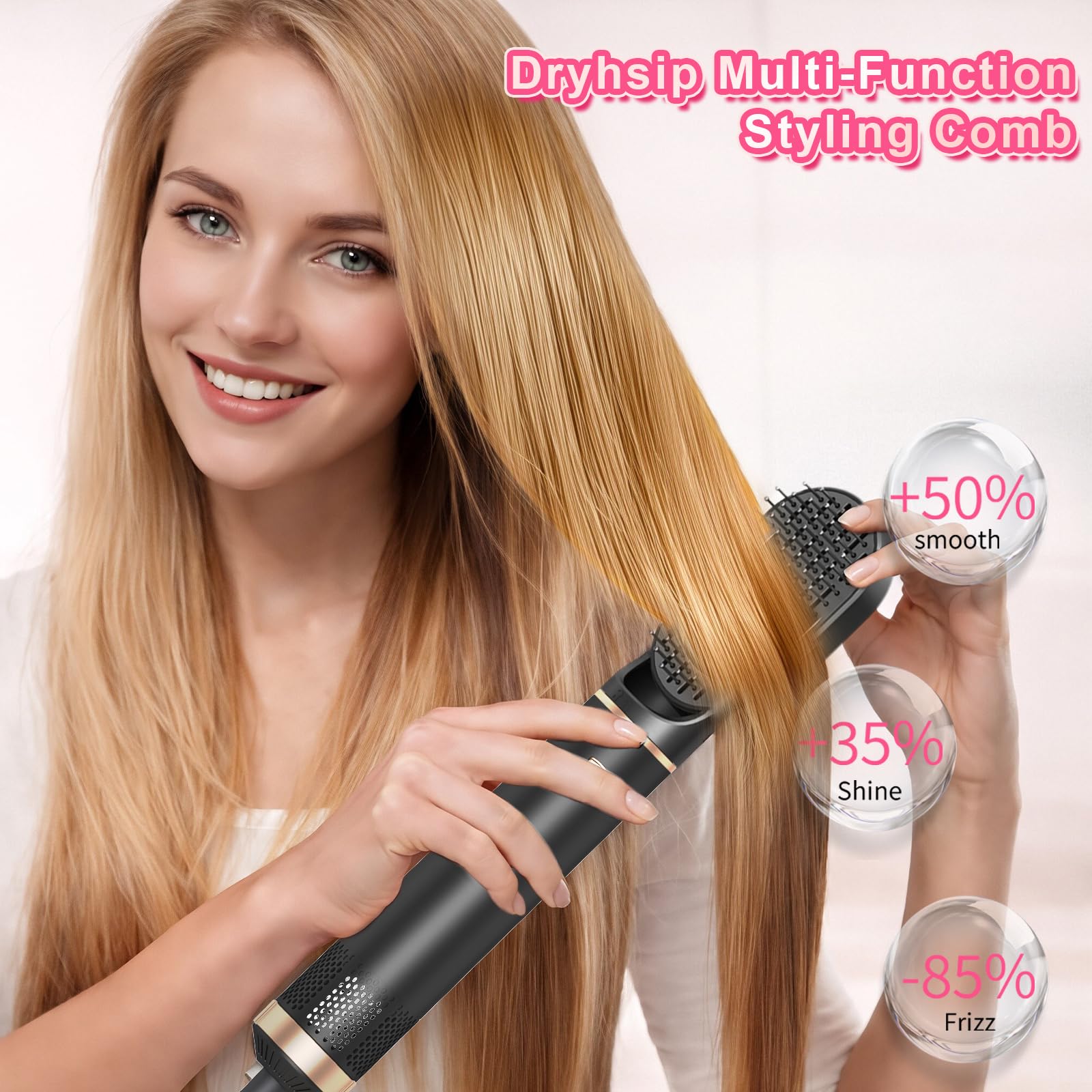Dryhsip Brosse Soufflante 5 en 1, Brosse Chauffante Brushing et Air Styler avec Têtes Amovibles (fer Friser, Volumatrice, Lissante, Boucleur), de Voyage Légers pour Femmes et Hommes (Matte)