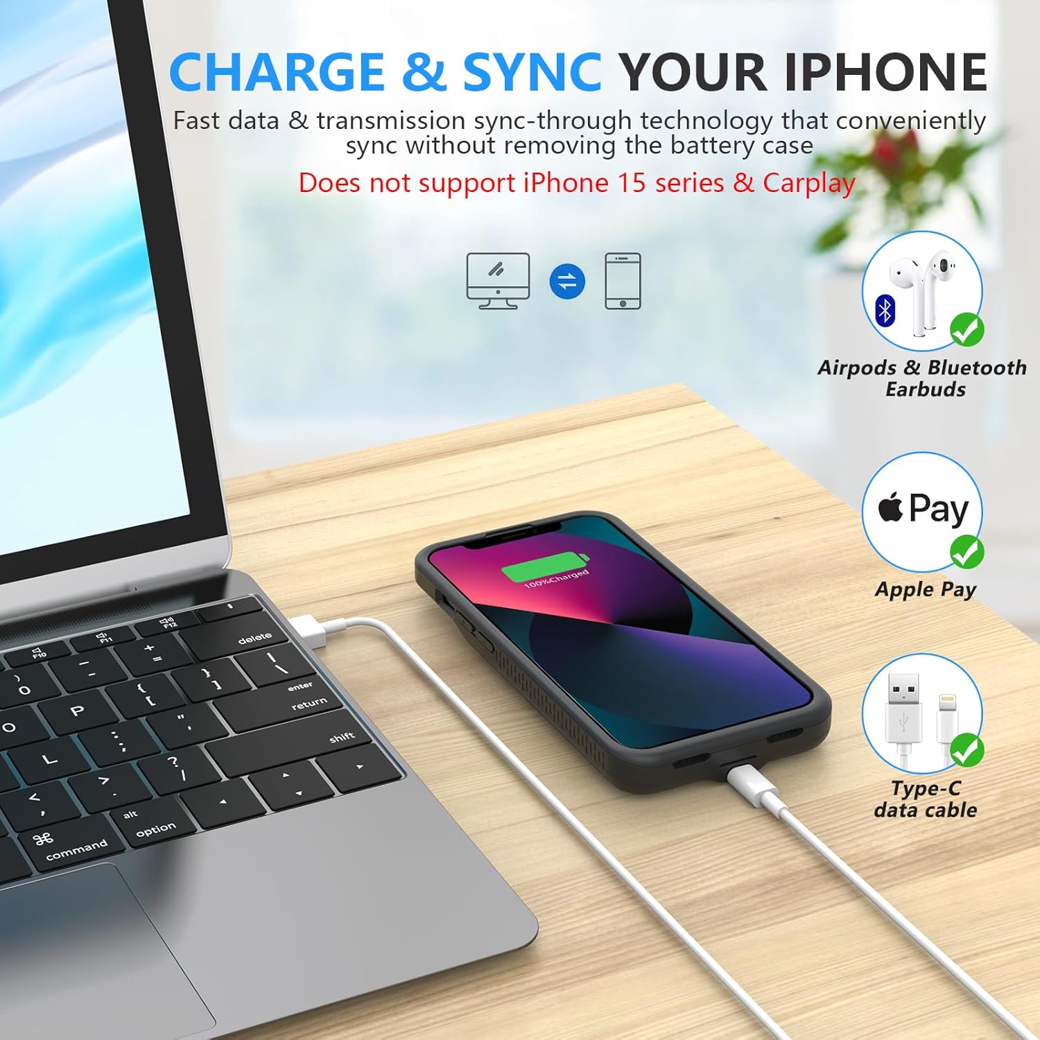 BOPPS Battery Case for iPhone 13 Pro Max/14 Pro Max/14 Plus【2026 New】Slim 8000mAh Portable Charger Case 360°Protection Rechargeable Extended Charging case for iPhone 13 Pro Max，14 Pro Max Series
