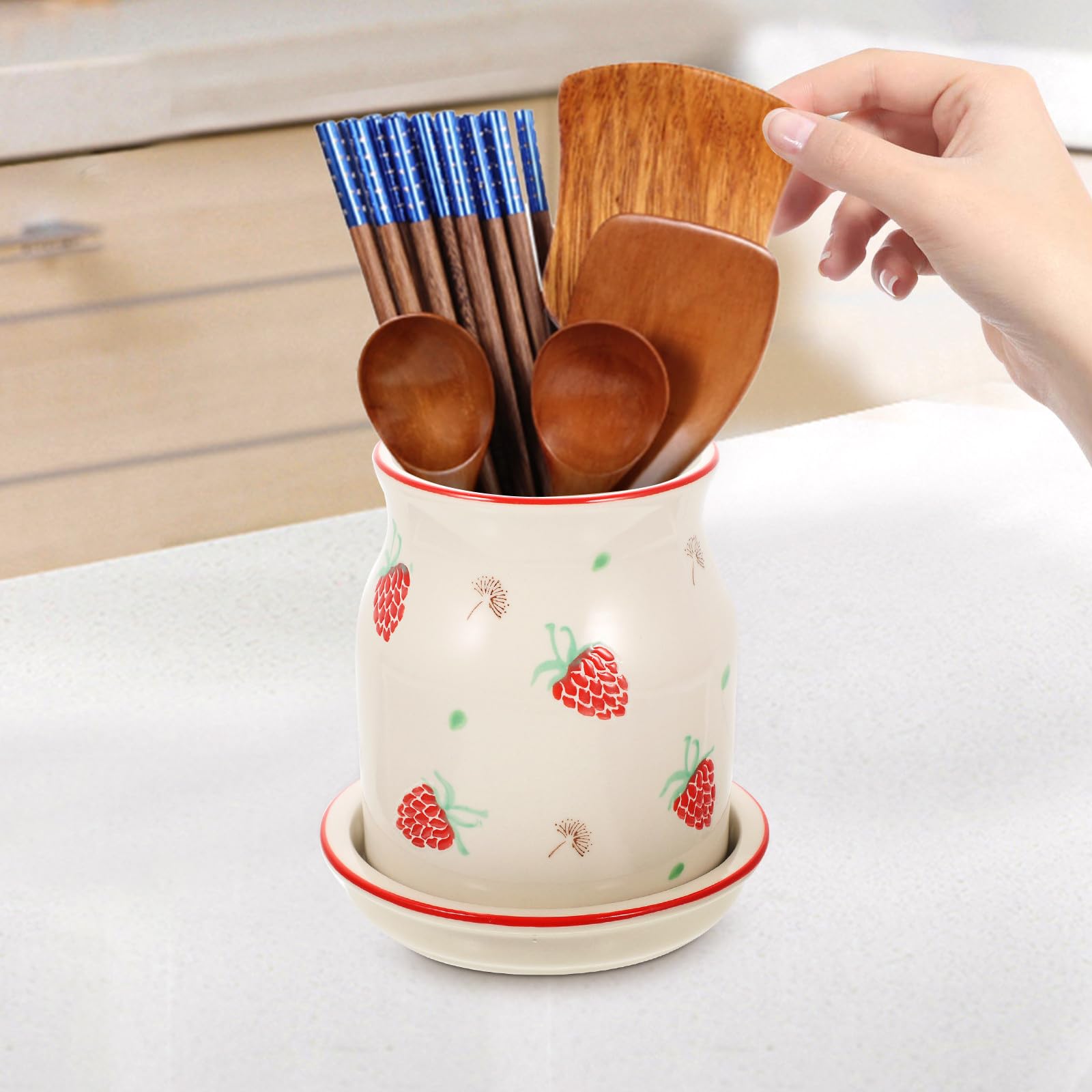 Keramik Essstäbchenhalter Besteckhalter für Küche Multifunktionaler Küchenutensilienhalter mit Abtropffunktion für Essstäbchen Löffel Gabeln Haushalts Organizer für Küchentisch