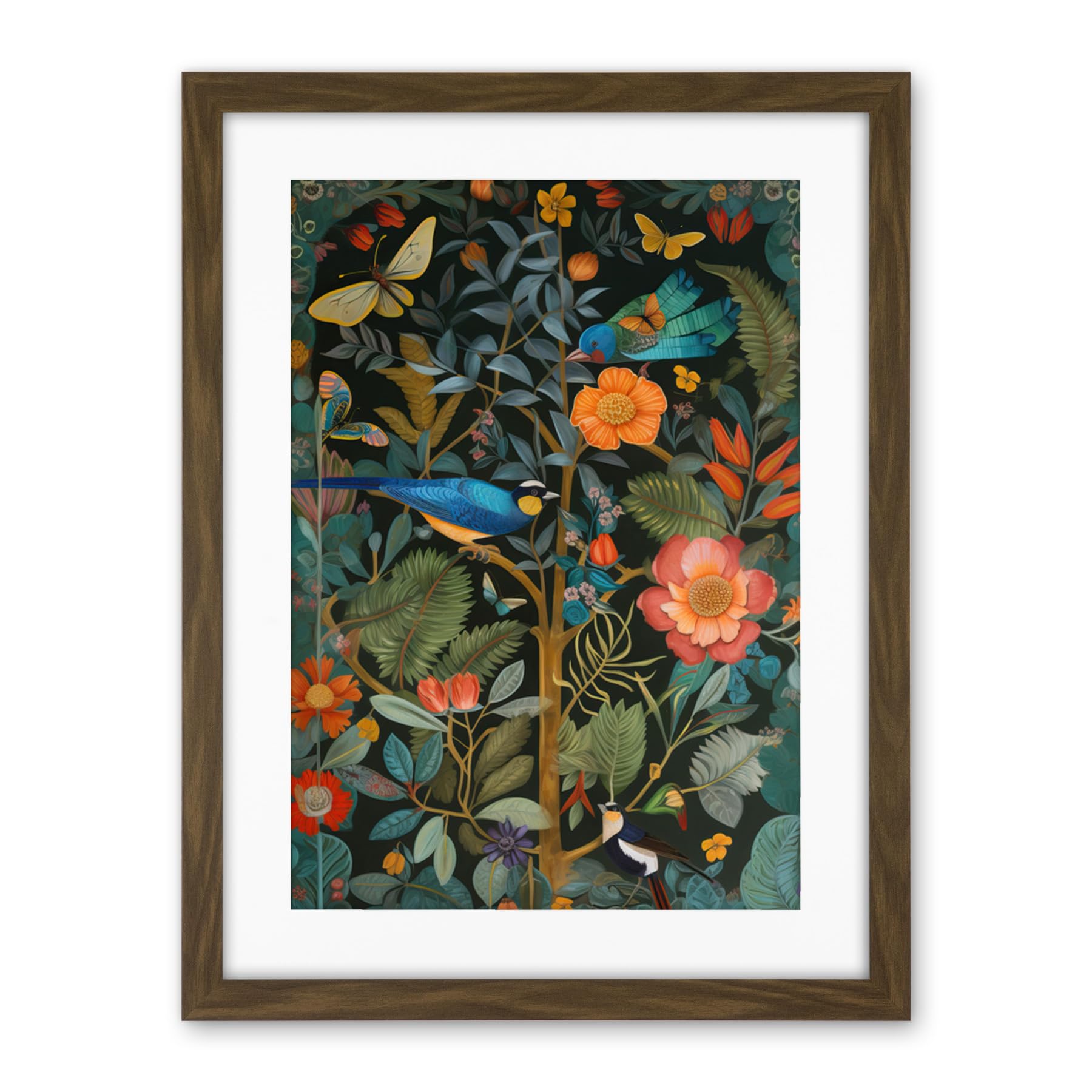 Artery8 Birds and Butterflies Modern Flower Art Nouveau Artwork Framed Wall Art Print 18X24 Inch