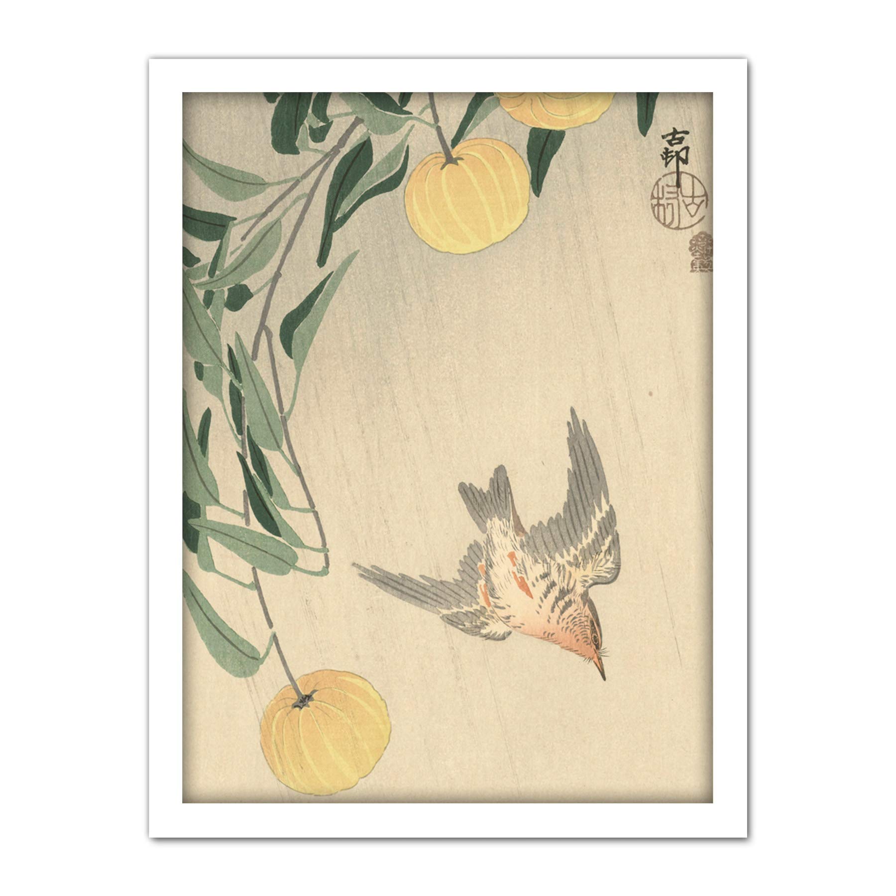 Artery8 Ohara Koson Cuckoo In The Rain Japanese Painting Artwork Framed Wall Art Print 18X24 Inch