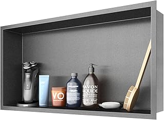 ROVOGO 60 x 30 x 10 cm Nano Schwarz Wandnische Dusche Edelstahl, Eingebettete Duschnische Einzelregal Lagerung für Badezimmer, Einbaunische Dusche Übermontage