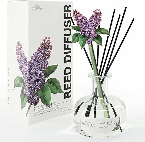 Juego de difusor de varillas de 9.85 onzas, difusor perfumado de eucalipto lavanda con tarjeta decorativa, difusor de varillas de fragancia para el