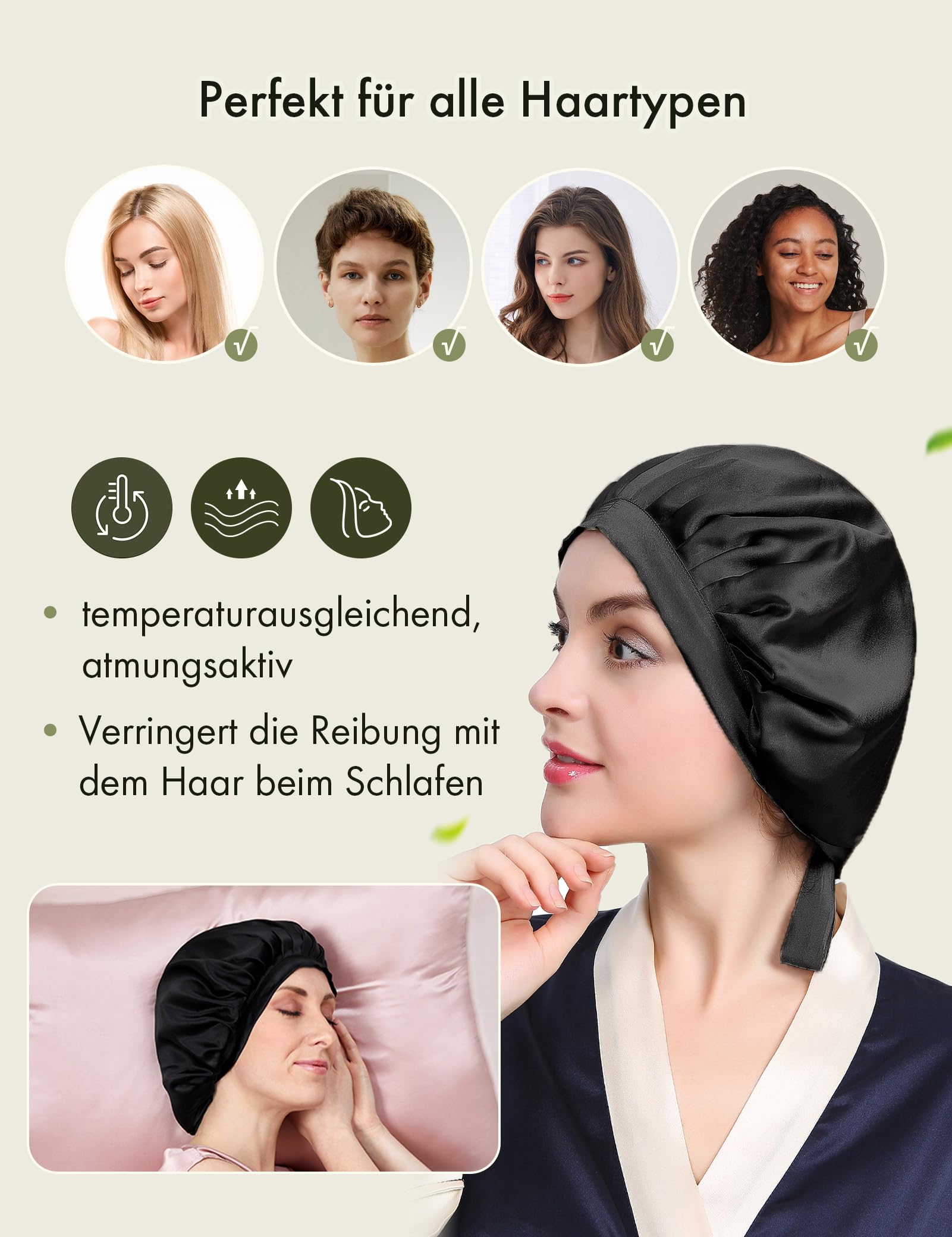 LilySilk Bonnet de Nuit en Soie pour Femme Bonnet Chapeau Bonnet De Sommeil Coiffure Soin Cheveux 19 Momme