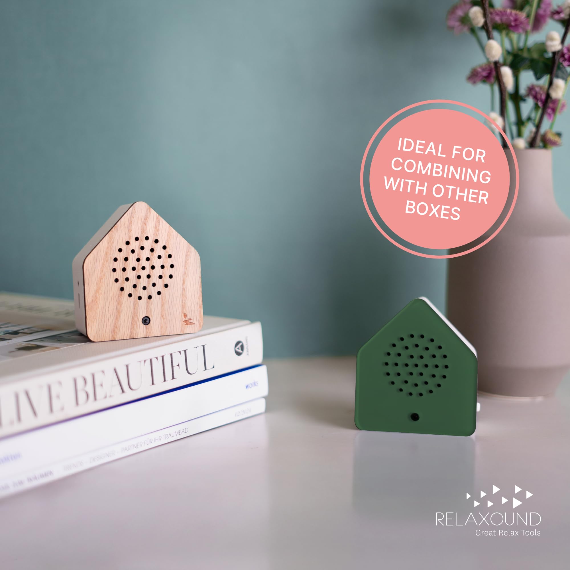 RELAXOUND Zwitscherbox originale Satellite Nightingale Green – moderno canto degli uccelli – rilassante – rilevatore di movimento con suono – Soundbox