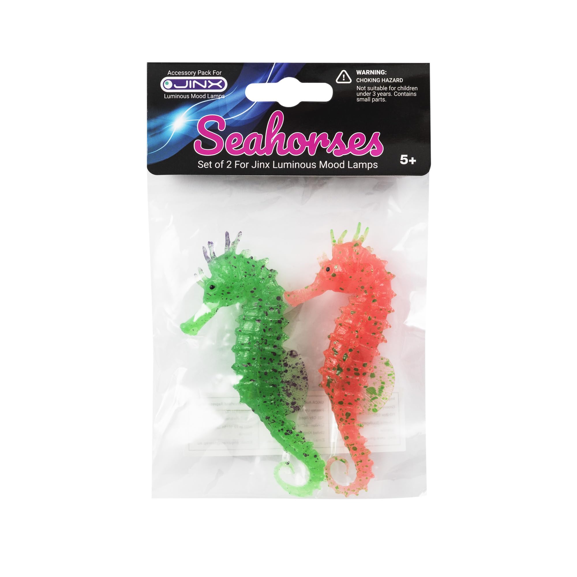 Jinx Luminous Jellyfish Transparent Seahorses Accessory Pack For Lamp – Translucent Floating Seahorses With Sparkle Effect – Ocean-Themed Mood Light Add-On (Set Of 2)