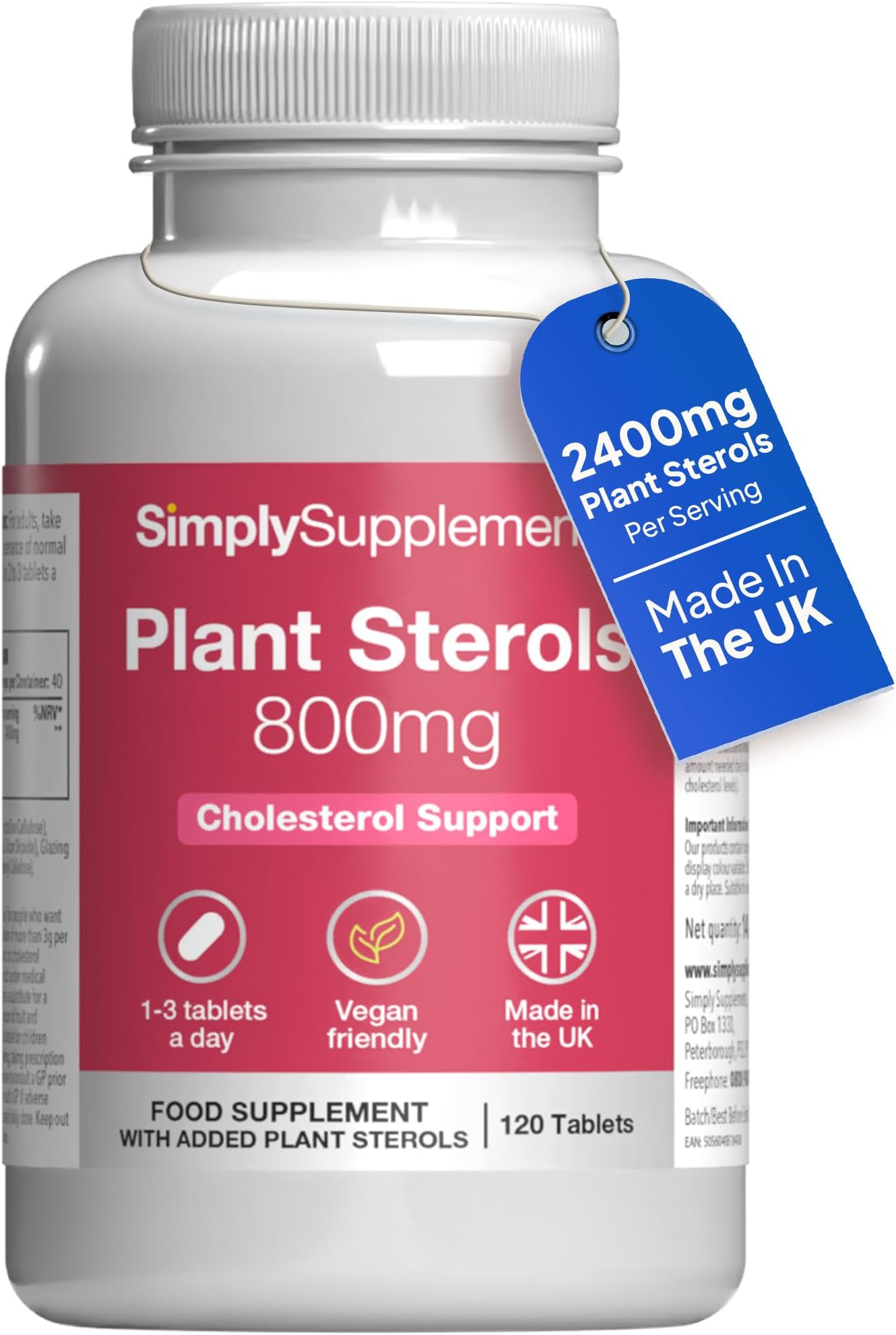 Plant Sterols 2400mg per Serving | Advanced Formula | Contributes to The Maintenance of Normal Cholesterol Levels | with Beta-Sitosterol | 120 Vegan Tablets | Manufactured in The UK