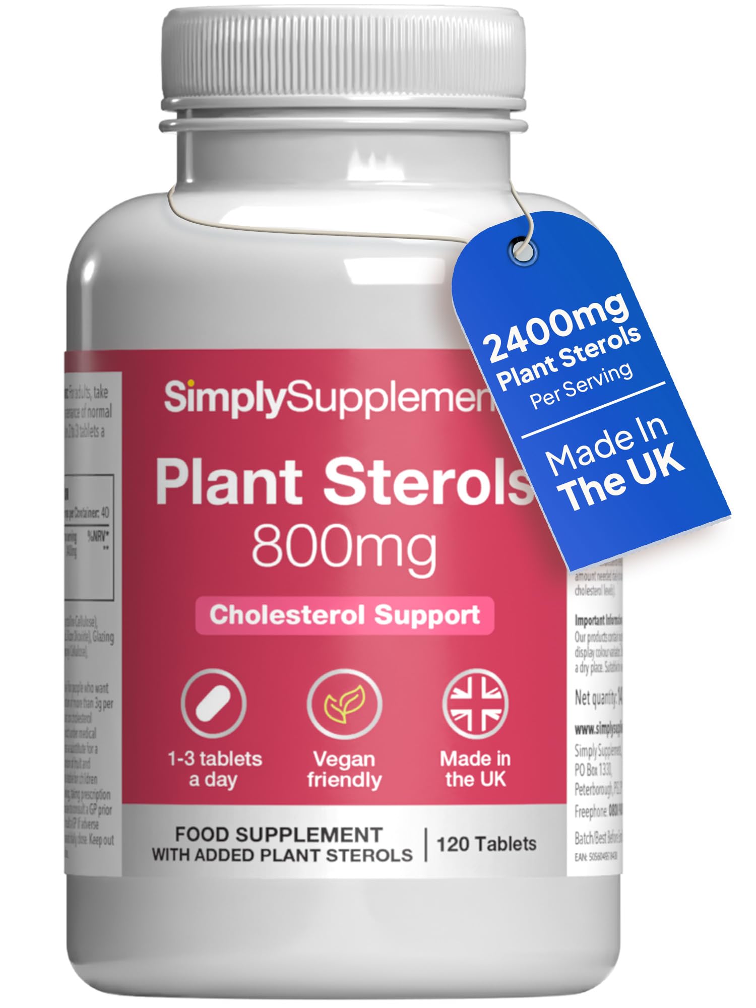 Plant Sterols 2400mg per Serving | Advanced Formula | Helps Maintain Normal Cholesterol Levels | with Beta-Sitosterol | 120 Vegan Tablets | Vegan & Vegetarian Friendly | Manufactured in The UK