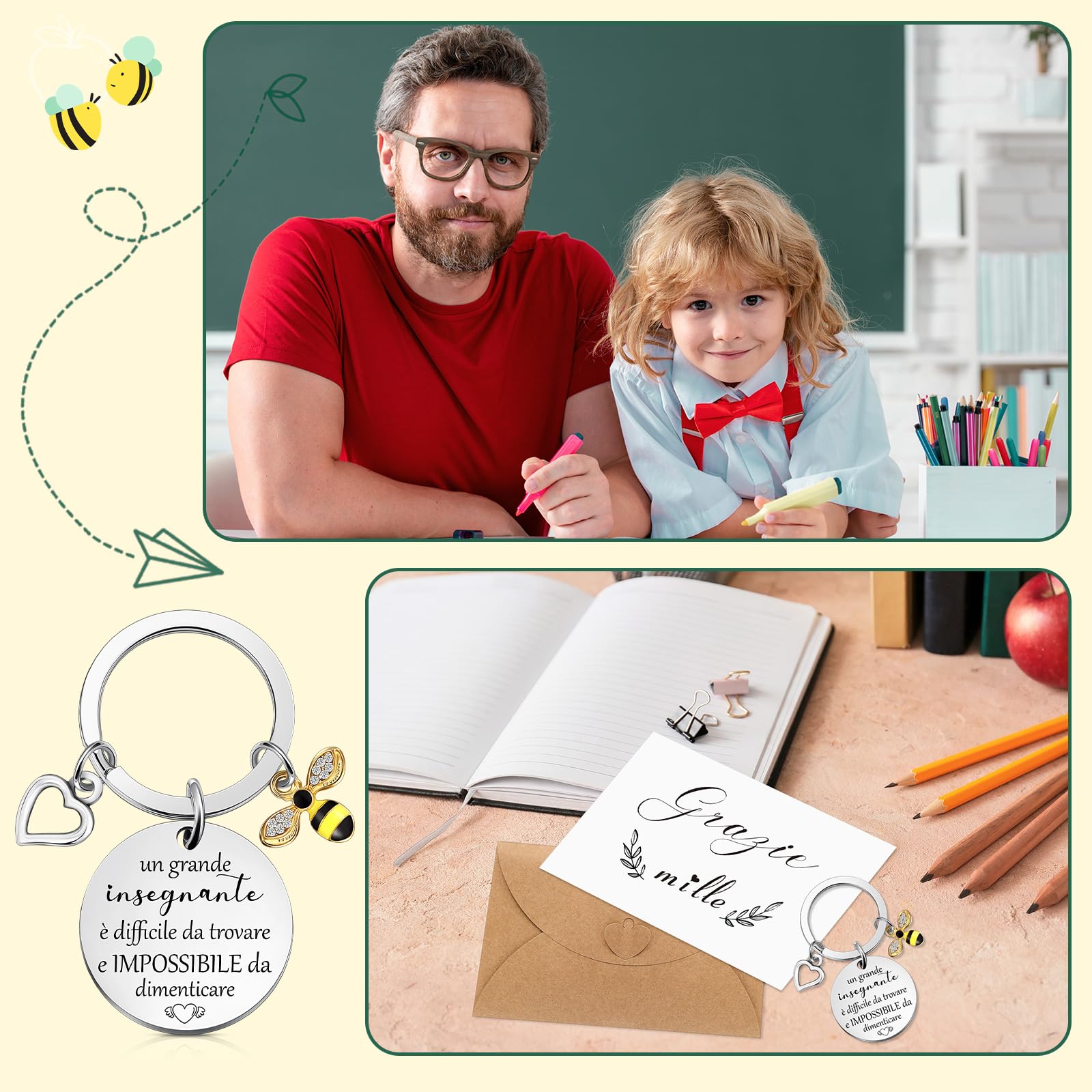 3 Ciondoli Cuore Portachiavi In Acciaio Inox Incisi - Regalo Laurea/Ringraziamento