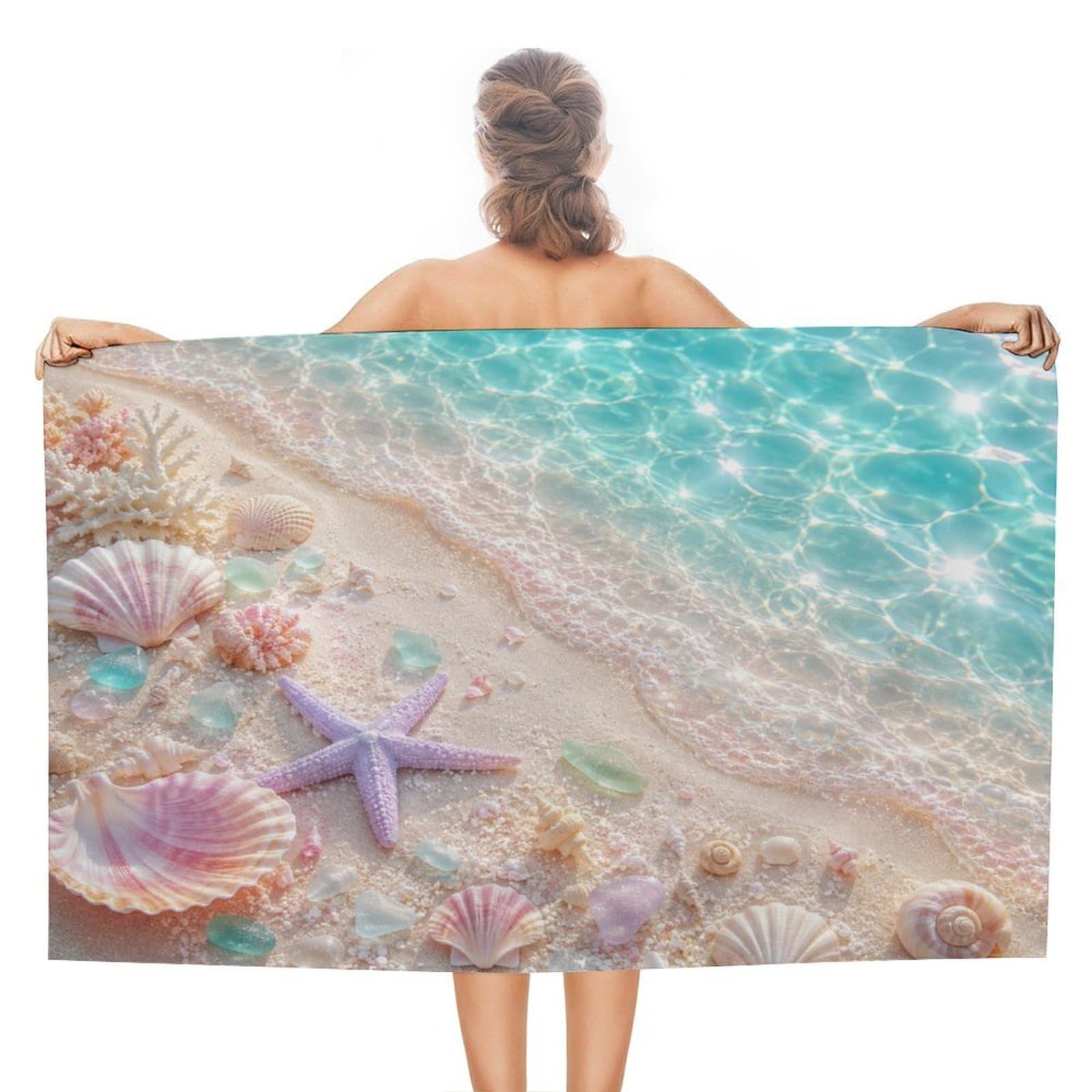 Anceky Beach Seashell Starfish Coral Oversized Beach Towel Quick Dry Sand Free Microfiber Travel Towel Lightweight Multi Purpose Beach Blanket Pool Gym Bath Towel 51x31 in