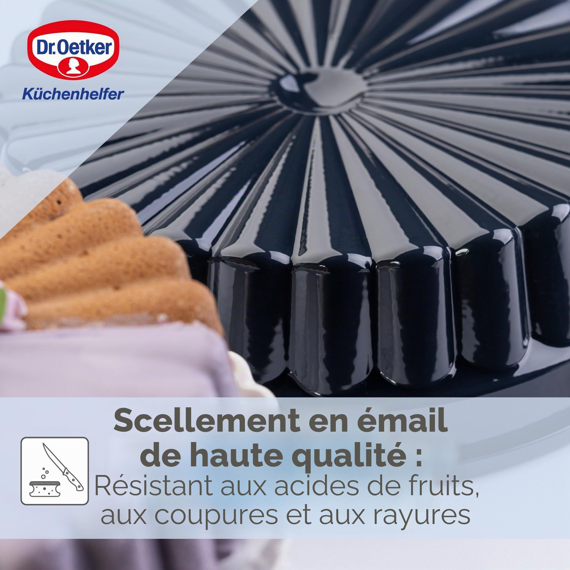 Dr. Oetker Moule à charlotte Back-Liebe émaillé, diamètre : 28 cm, revêtement en émail de qualité supérieure, résistant aux coupures et aux rayures, bleu océan, passe au lave-vaisselle, moule à gâteau