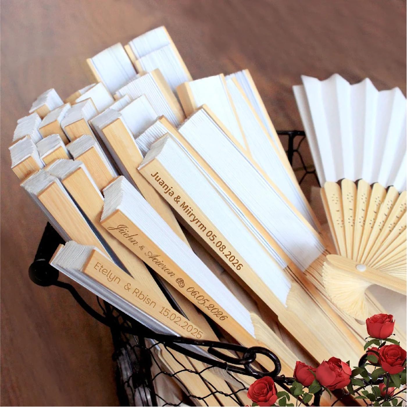 Personalized Wedding Fan,Custom Printing Handheld Folding Fans, Come with Organza Bag,Bridal Shower,Baby Christening (80pcs)