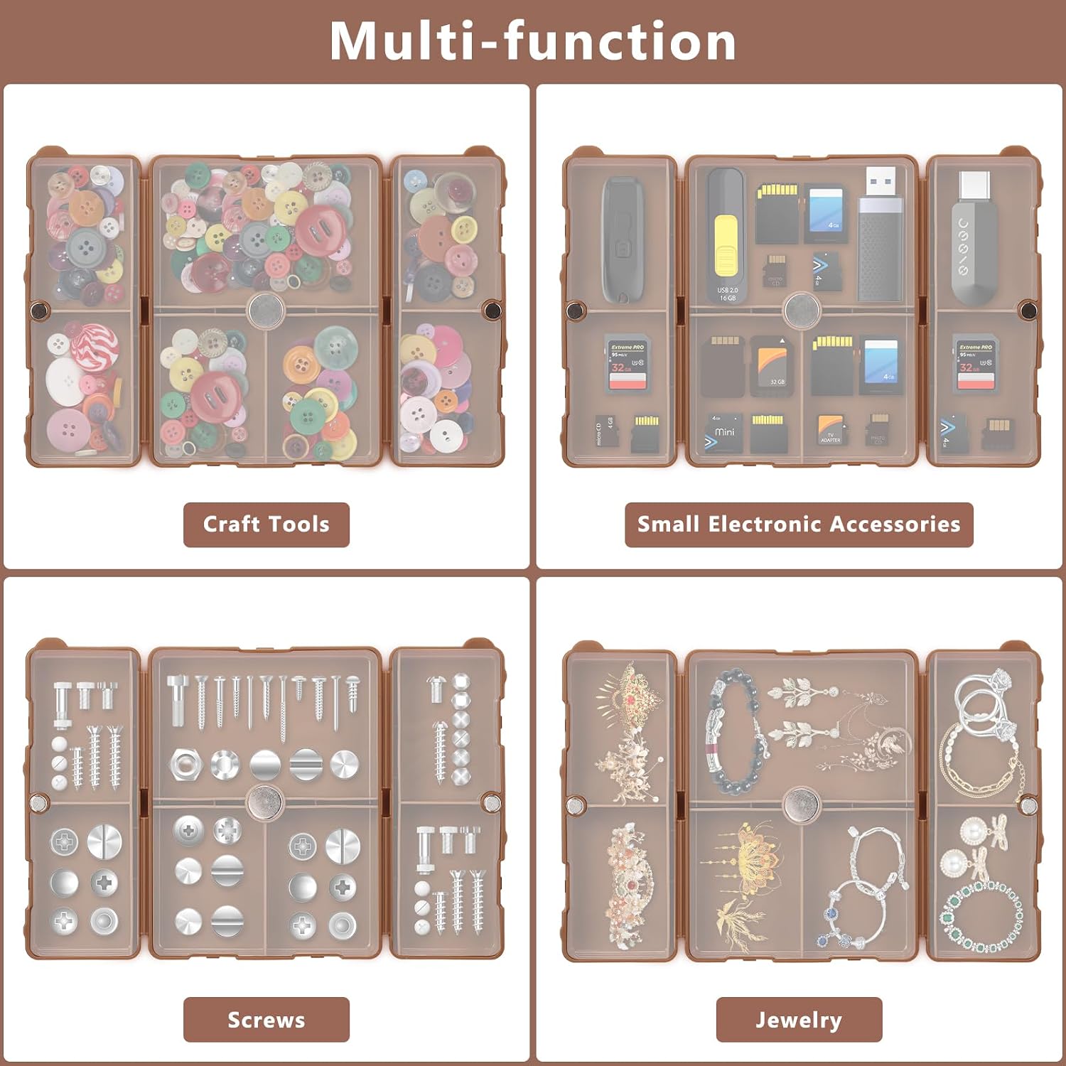 FYY Daily Pill Organizer,7 Compartments Portable Pill Case Travel Pill Organizer,[Folding Design] Pill Box for Purse Pocket to Hold Vitamins,Cod Liver Oil,Supplements and Medication-Brown thumbnail 8