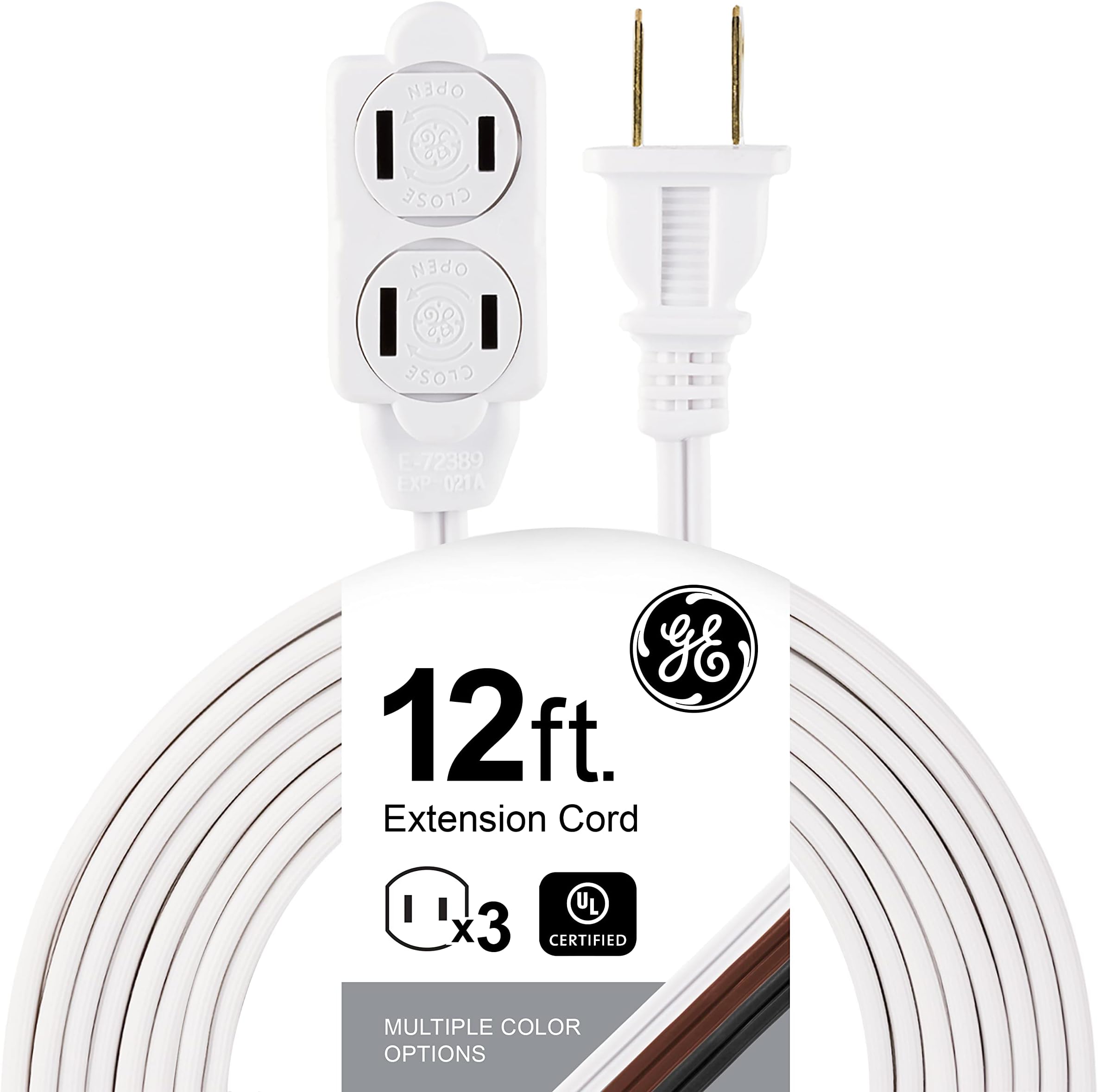 Cordinate Braided 3Outlet Indoor Extension Cord, 8', Black/White