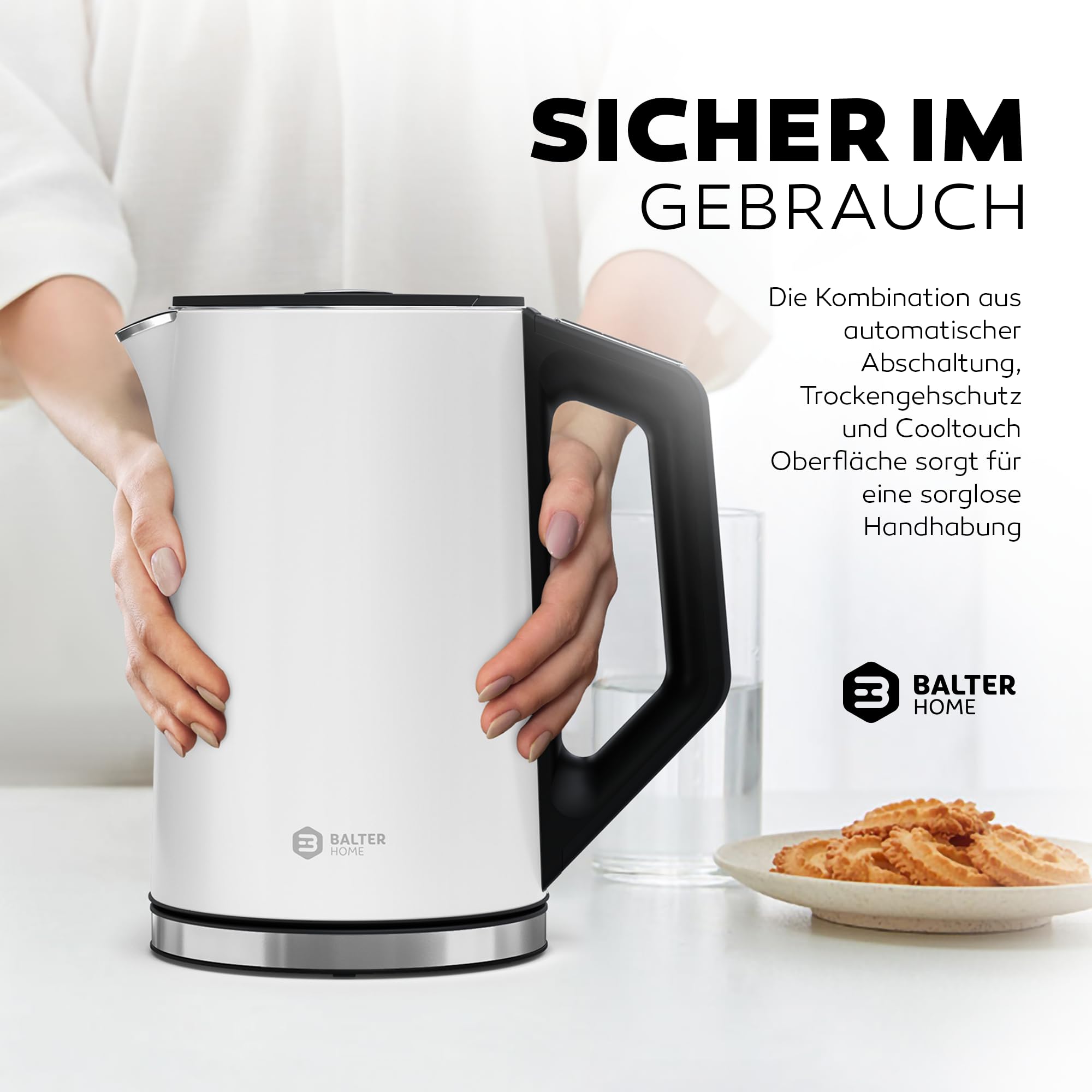 BALTER Edelstahl Wasserkocher Mit Temperaturwahl - 1,5L 2200W Doppelwandig