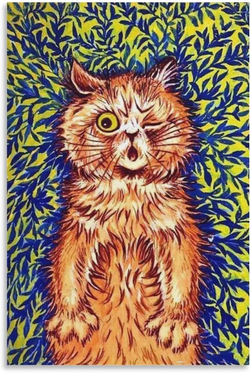 Orjdjz Wxkbl Psychedelic Style Cat by Louis Wain Poster and Prints Vintage Wall Art Louis Wain Canvas Painting Animal Picture for Office Decor 40x55cm Frameless