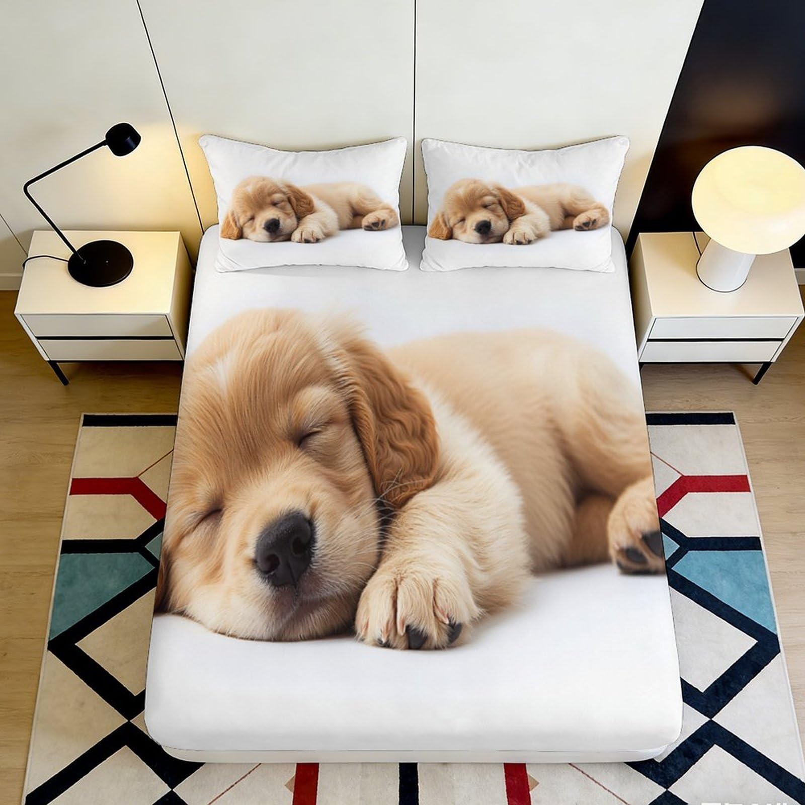 3D Printed Golden Retriever Puppy Fitted Sheet Microfiber Soft Durable Sleeping Dog Bed Cover for Bedroom Dormitory Guest Room Mattress Protection 120x200x25cm