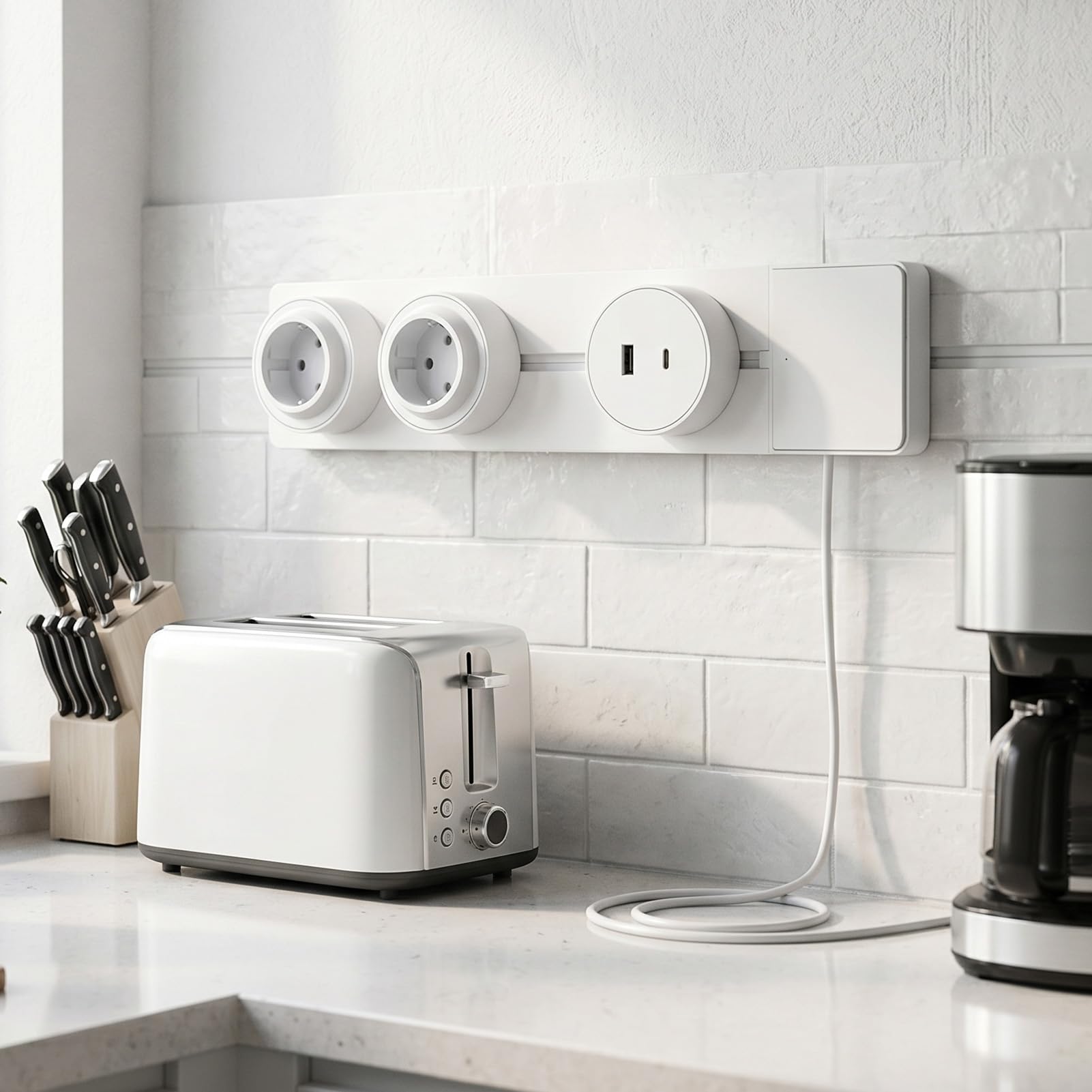 Generic Ciabatta Staccabile Sotto Armadio con Doppia Presa EU e USB per Casa e Ufficio Costruzione in Acciaio Inossidabile da 40 Cm