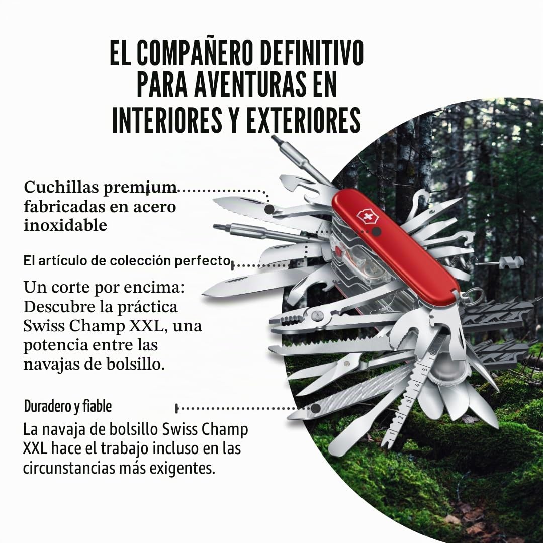 Victorinox Swiss Champ XXL, Navaja Multiuso Suiza, Cuchillo Bolsillo, Regalo, 73 Funciones, Hoja, Tijera y Lupa