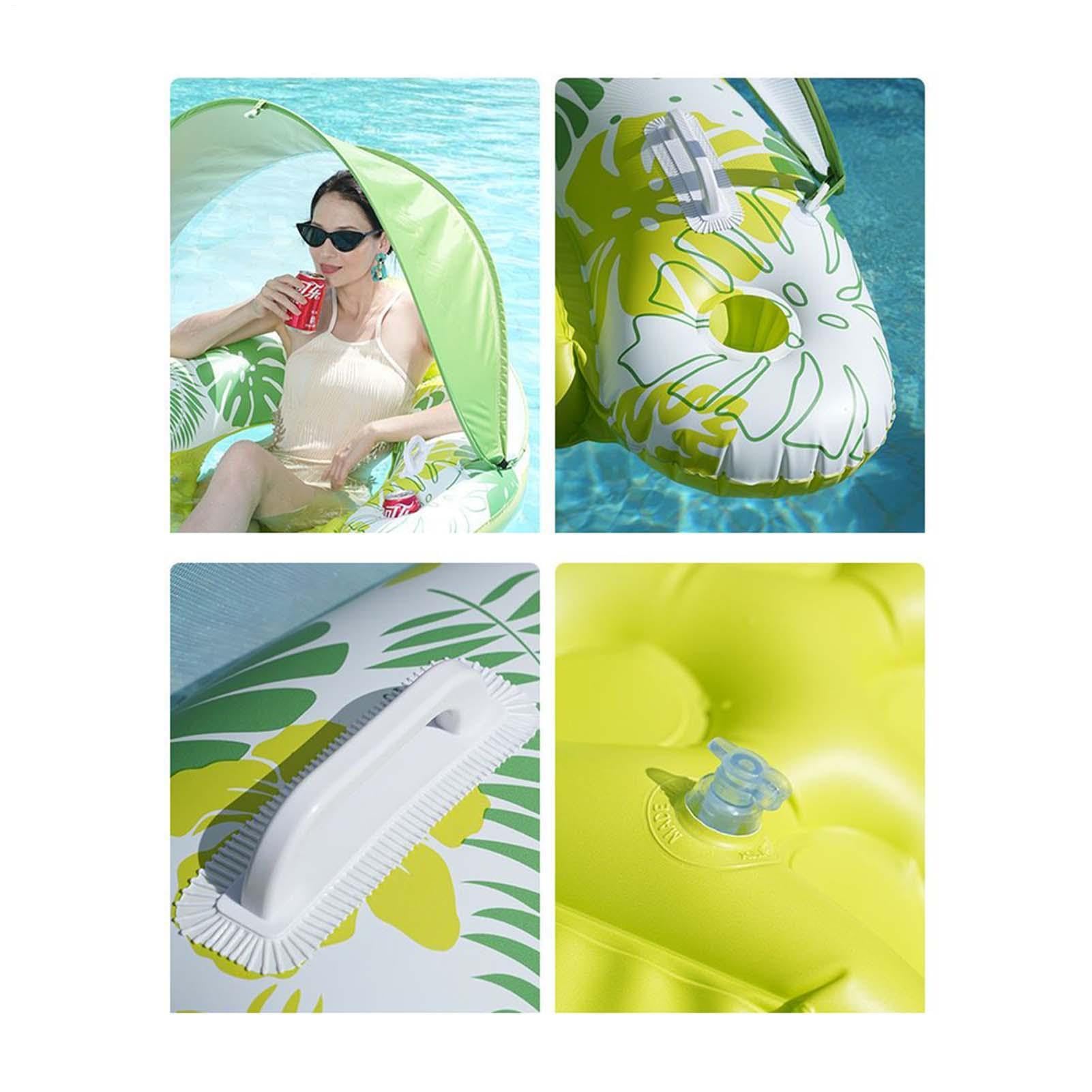 Aufblasbare Schwimmliege – Poolfloß mit Schattenabdeckung, tragbare Wasserhängematte mit Getränkehalter, verstärktes Schwimmbett, UV-Schutz-Sonnenschutz-Schwimmkörper | Entspannendes Schwimmgerät für