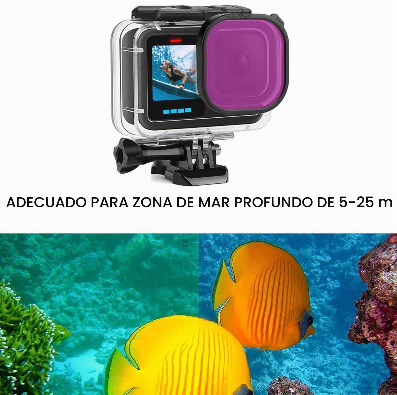 FitStill Funda Protectora Impermeable subacuática de 60 m para Go Pro Hero 13, Paquete de 3 Unidades de Filtro monopié Flotante Agarre de Mano Selfie Stick