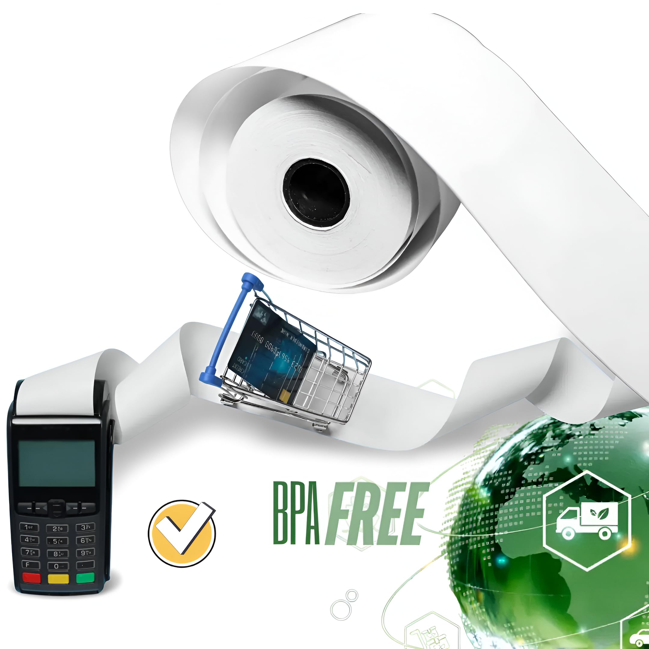 Rollos de papel térmico de 2 1/4 pulgadas x 50 pies, sin BPA, se adapta a todos los terminales de tarjetas de crédito de 57 mm, mini rollo de papel de impresora térmica de recibos de 2 1/4 pulgadas x